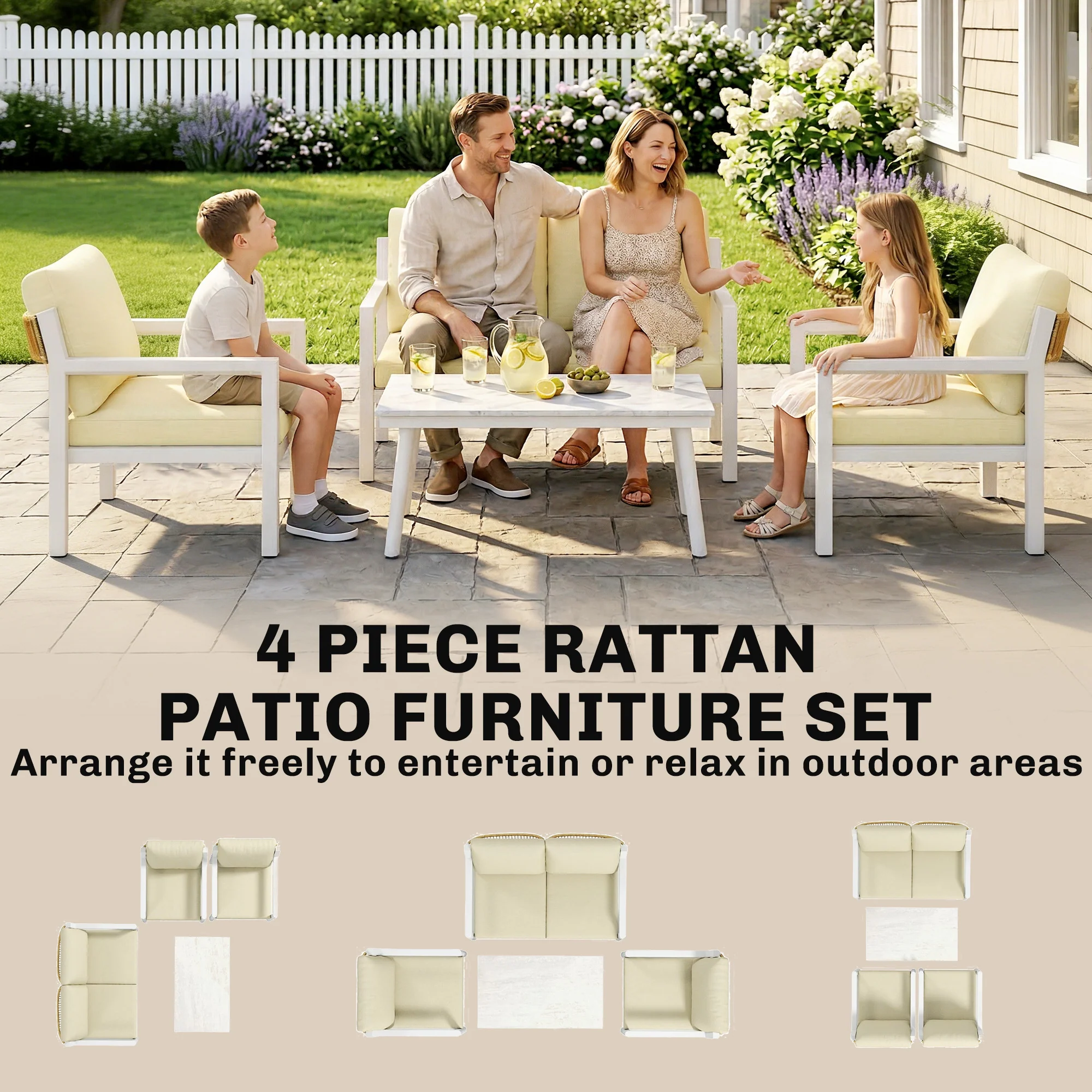 Outsunny Rattan Garden Furniture Set, Outdoor Furniture Conversation Set - Image 3