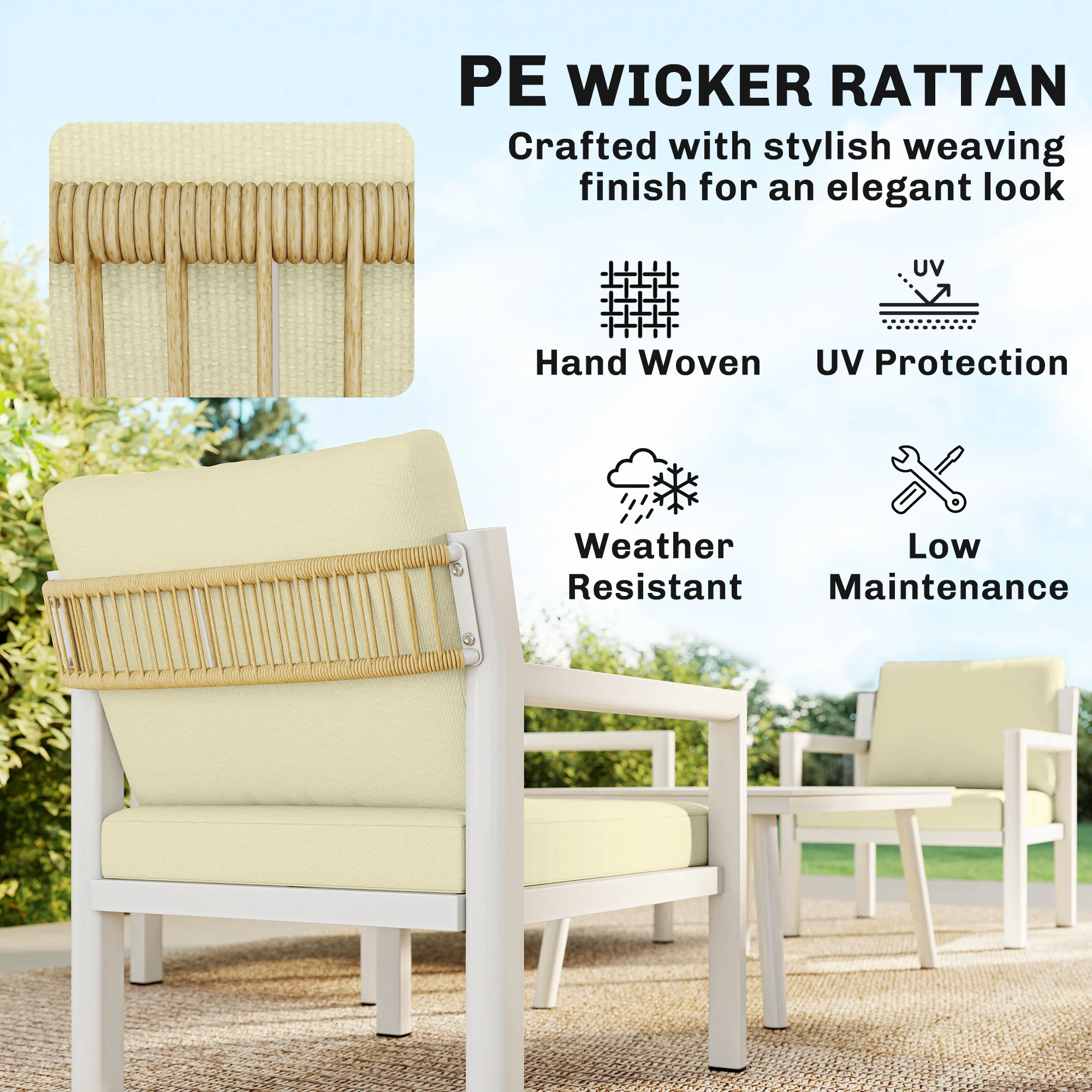 Outsunny Rattan Garden Furniture Set, Outdoor Furniture Conversation Set - Image 4