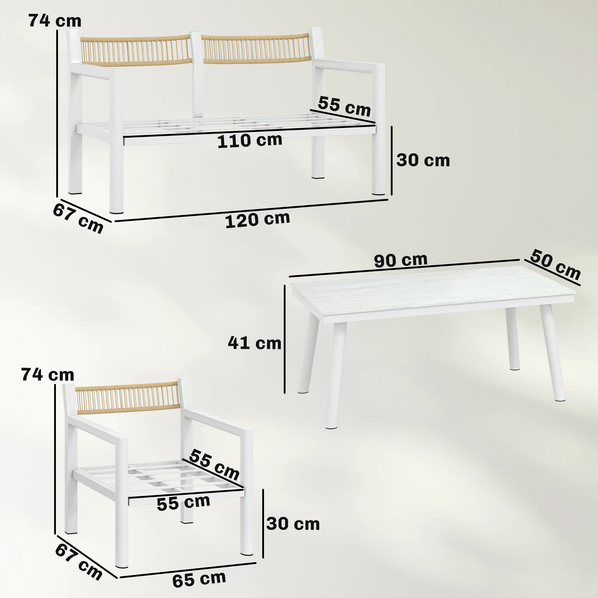 Outsunny Rattan Garden Furniture Set, Outdoor Furniture Conversation Set - Image 5