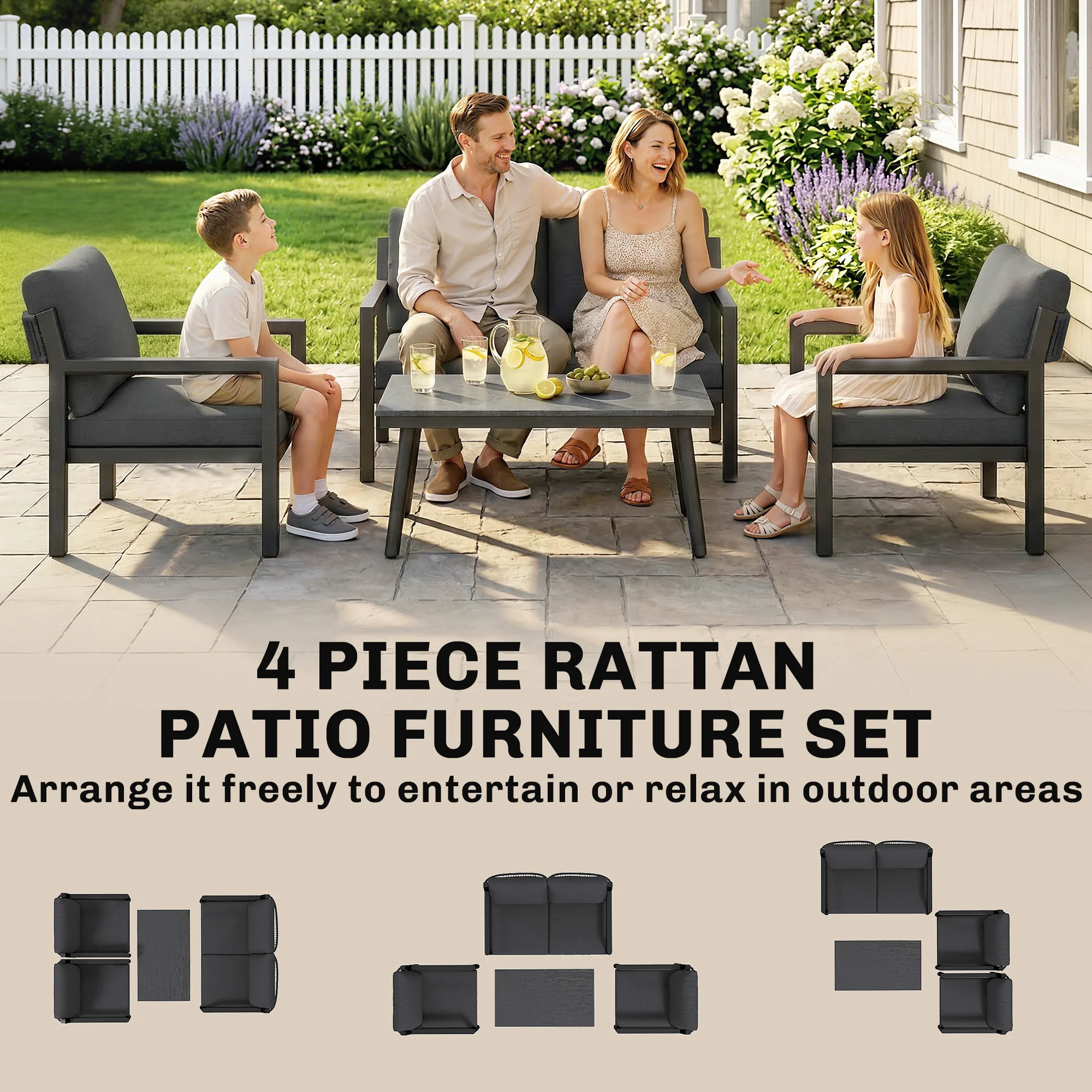 Outsunny Rattan Garden Furniture Set, Outdoor Furniture Conversation Set - Image 3