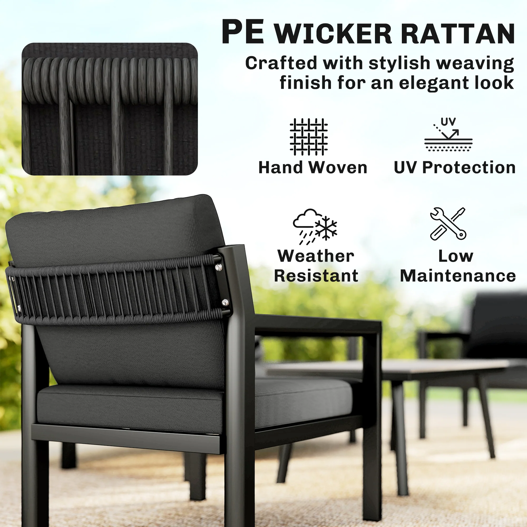 Outsunny Rattan Garden Furniture Set, Outdoor Furniture Conversation Set - Image 4