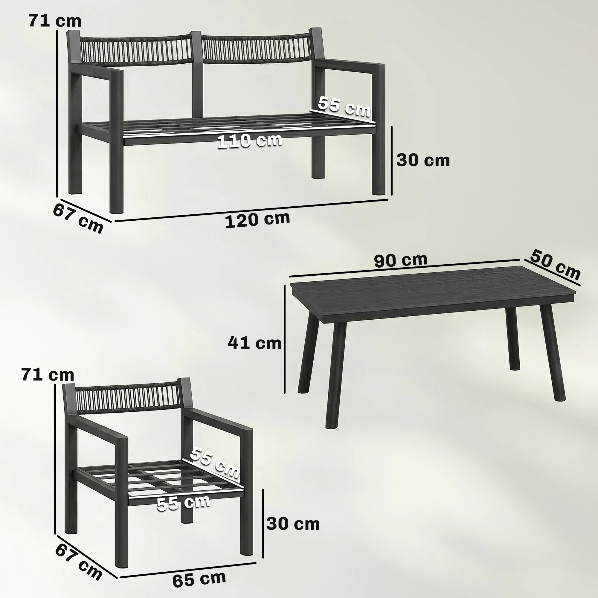 Outsunny Rattan Garden Furniture Set, Outdoor Furniture Conversation Set - Image 5