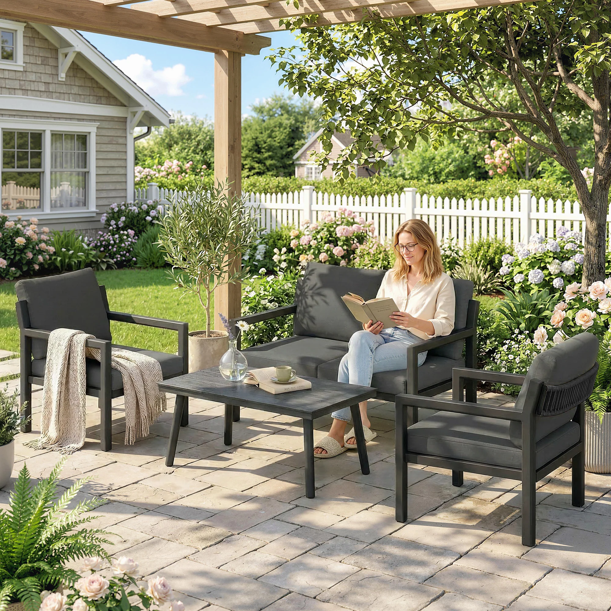 Outsunny Rattan Garden Furniture Set, Outdoor Furniture Conversation Set - Image 8