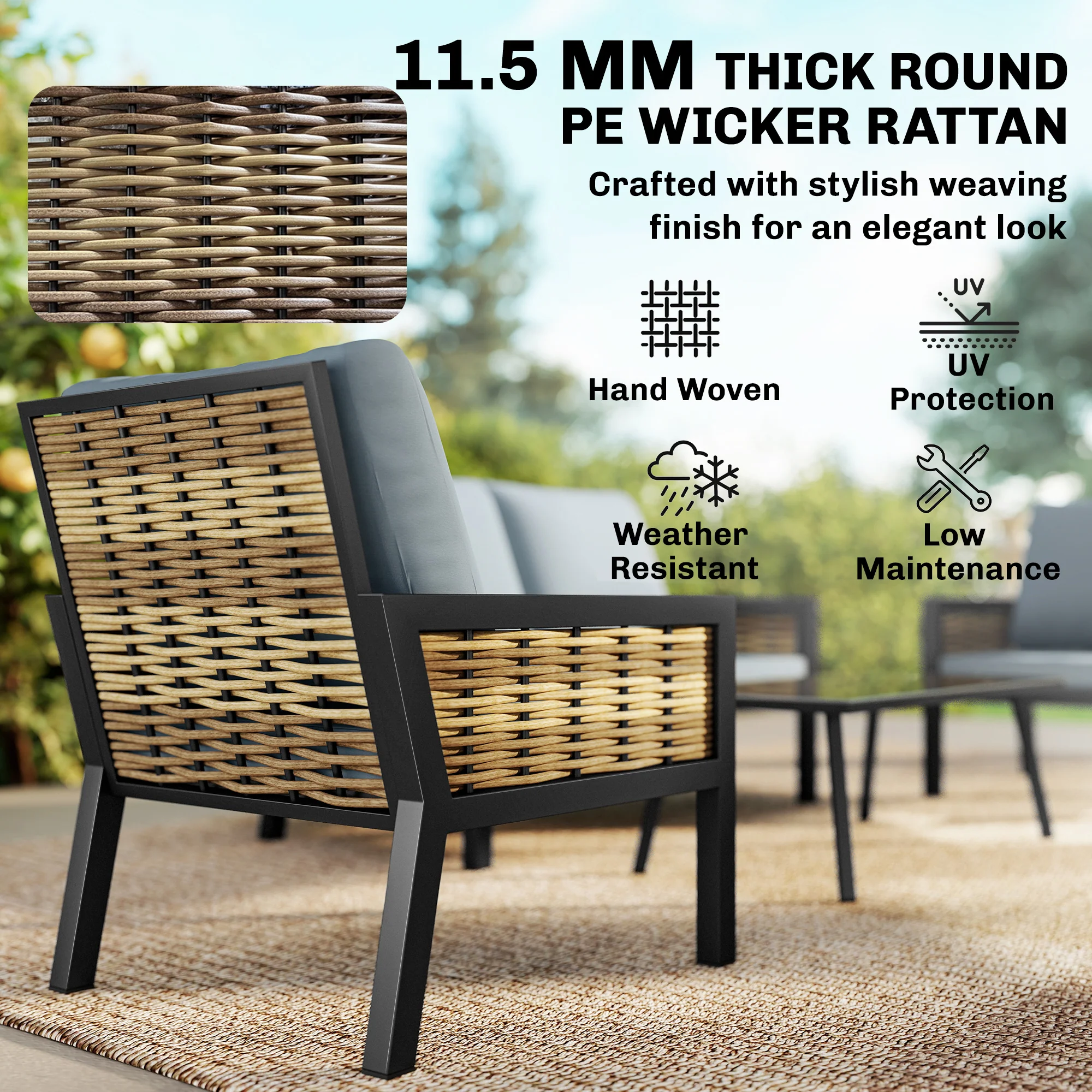 Outsunny Rattan Garden Furniture Set, Outdoor Furniture Conversation Set - Image 3