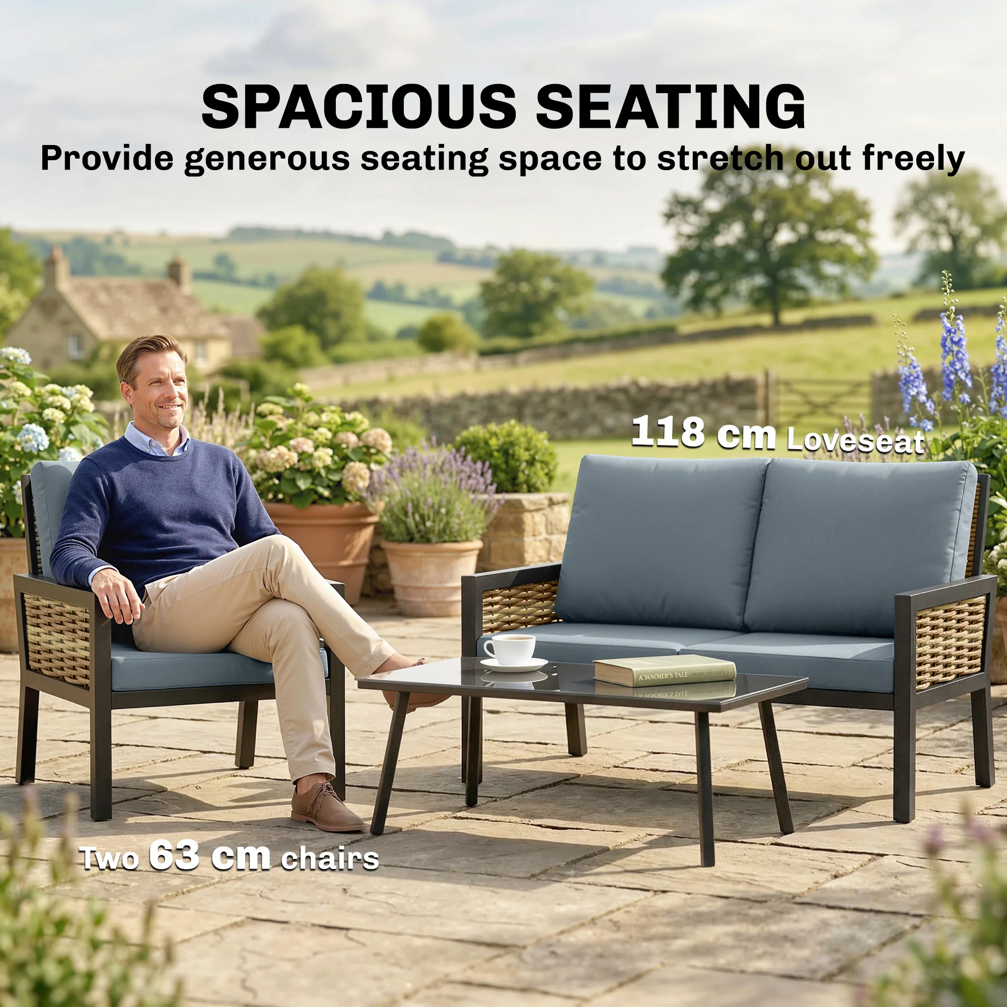 Outsunny Rattan Garden Furniture Set, Outdoor Furniture Conversation Set - Image 6