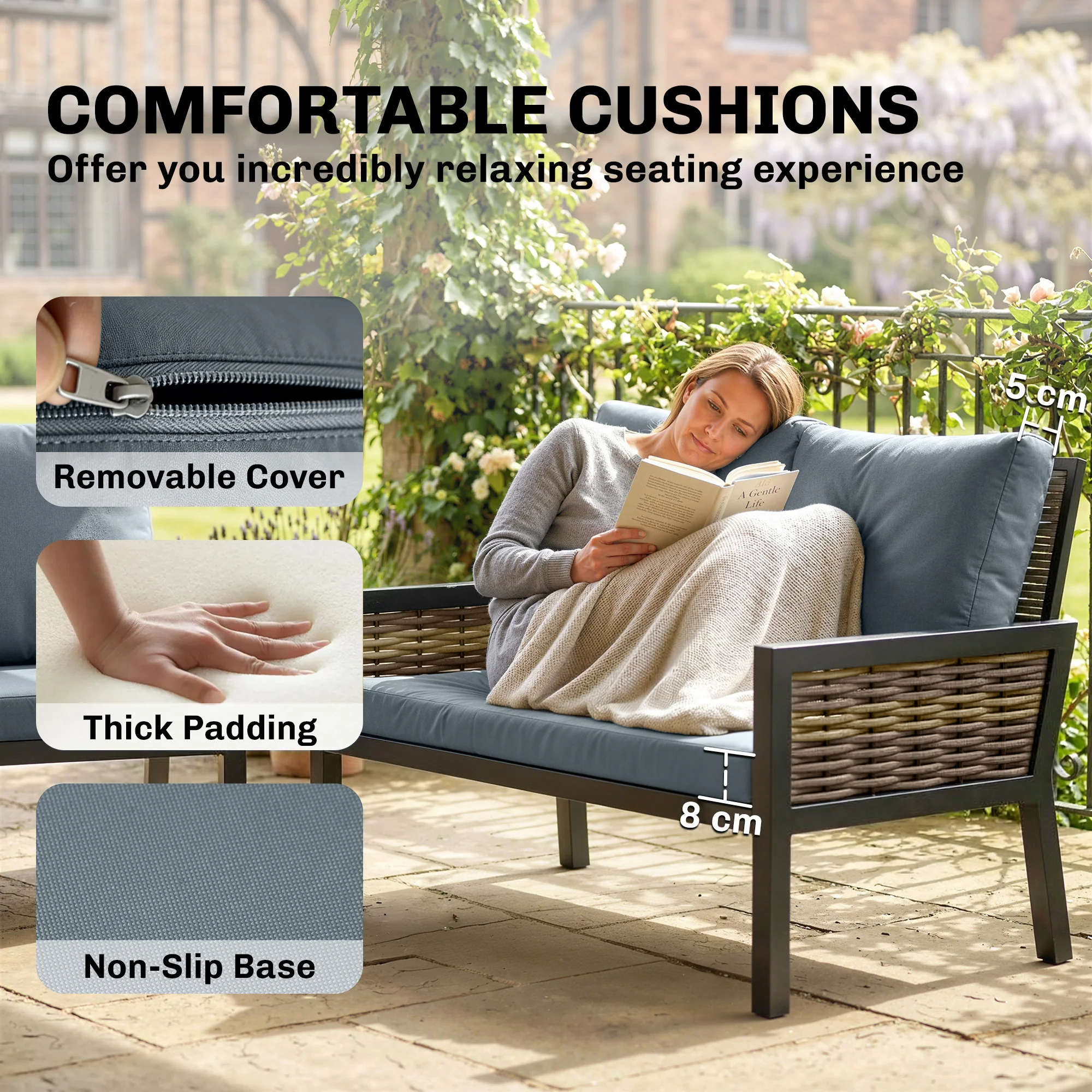 Outsunny Rattan Garden Furniture Set, Outdoor Furniture Conversation Set - Image 7