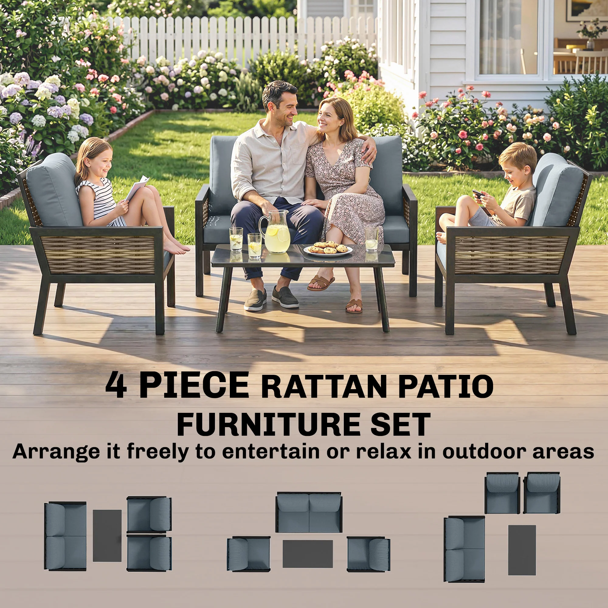 Outsunny Rattan Garden Furniture Set, Outdoor Furniture Conversation Set - Image 8