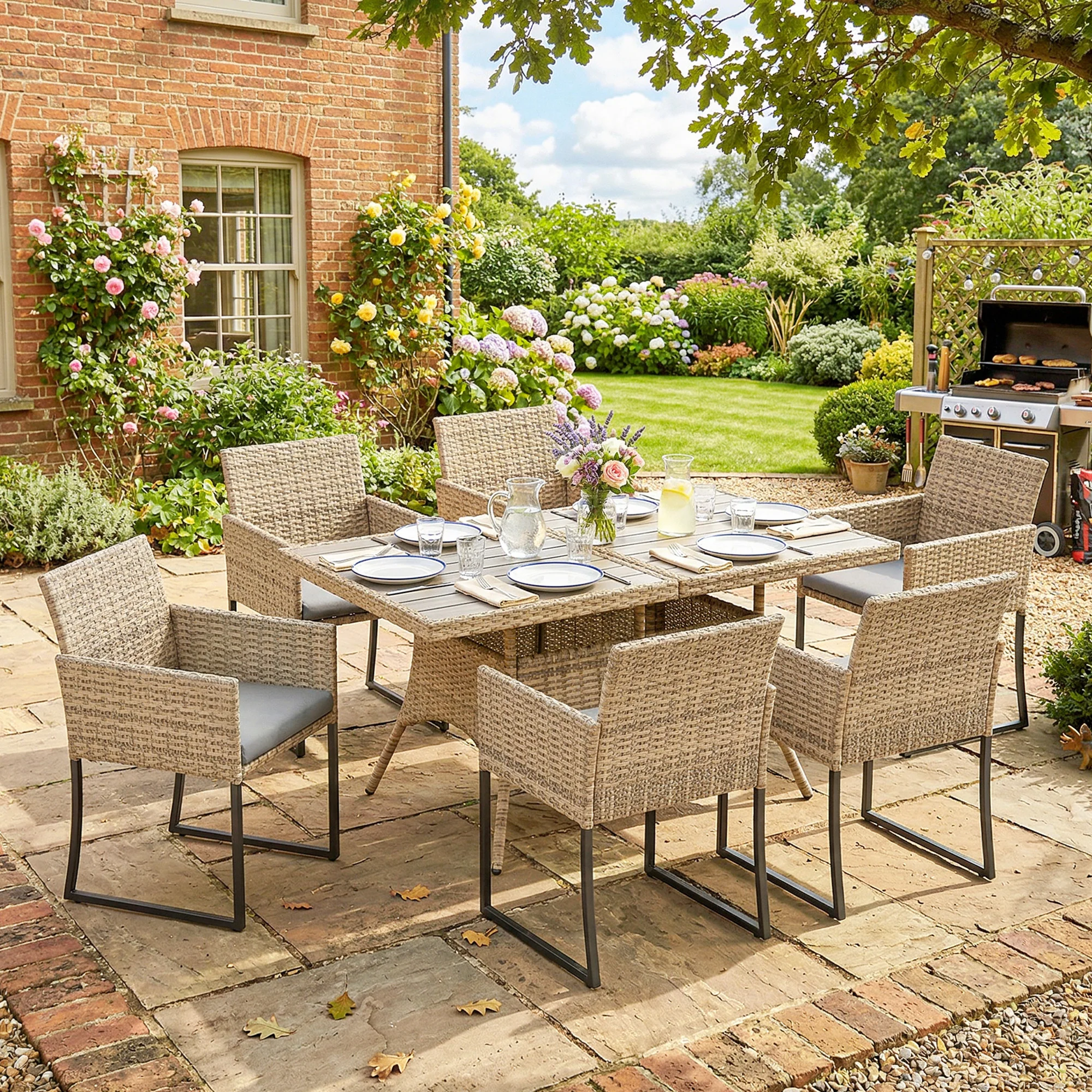 Outsunny Rattan Garden Furniture Set, Rattan Table And Chairs With Cushions - Image 2