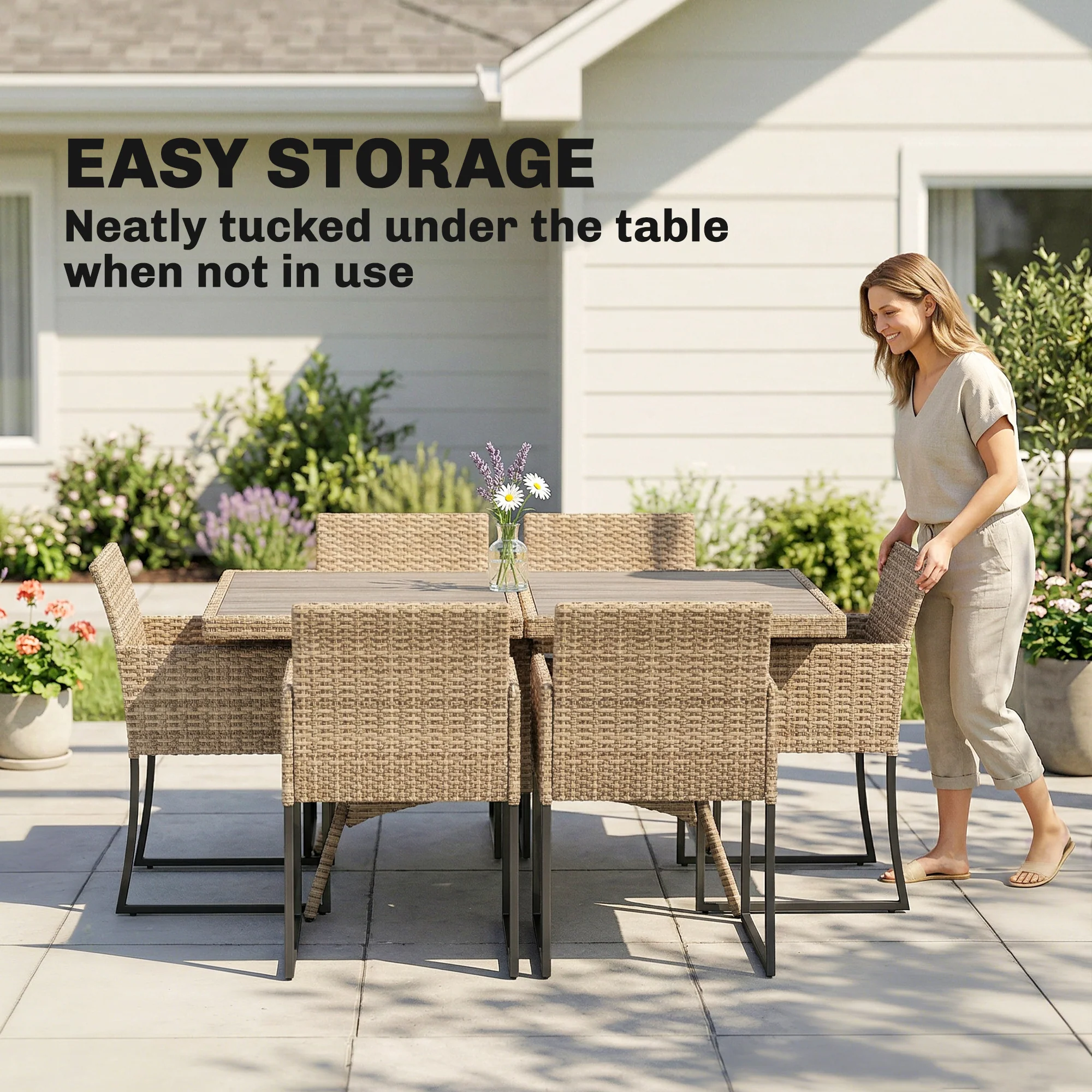 Outsunny Rattan Garden Furniture Set, Rattan Table And Chairs With Cushions - Image 4