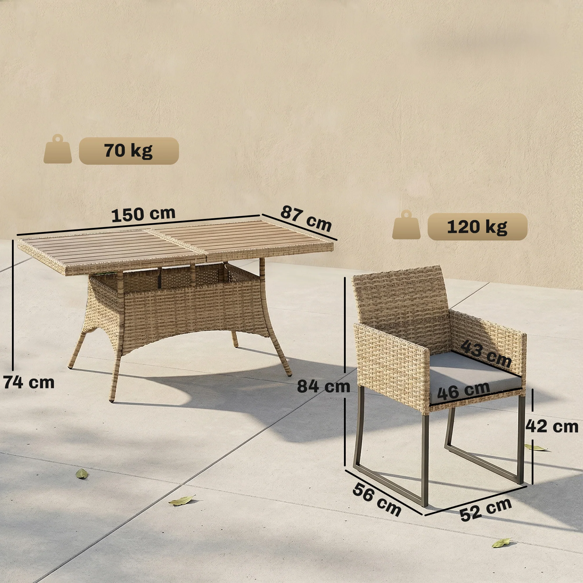 Outsunny Rattan Garden Furniture Set, Rattan Table And Chairs With Cushions - Image 5