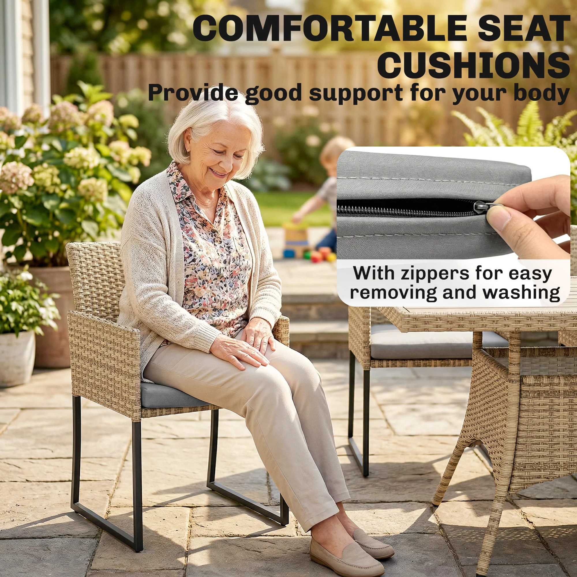 Outsunny Rattan Garden Furniture Set, Rattan Table And Chairs With Cushions - Image 8