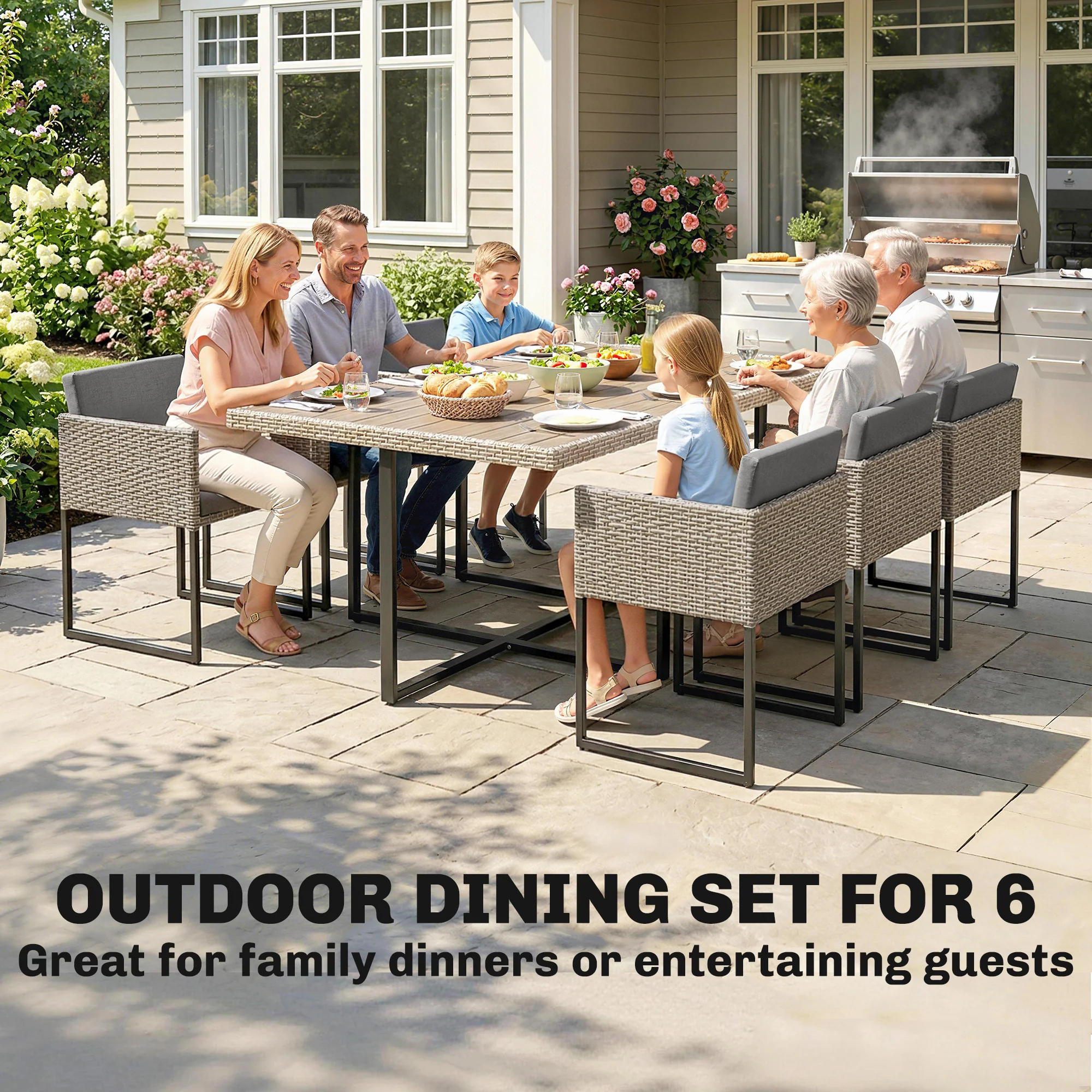 Outsunny Rattan Garden Furniture Set, Rattan Table and Chairs with Cushions - Image 3