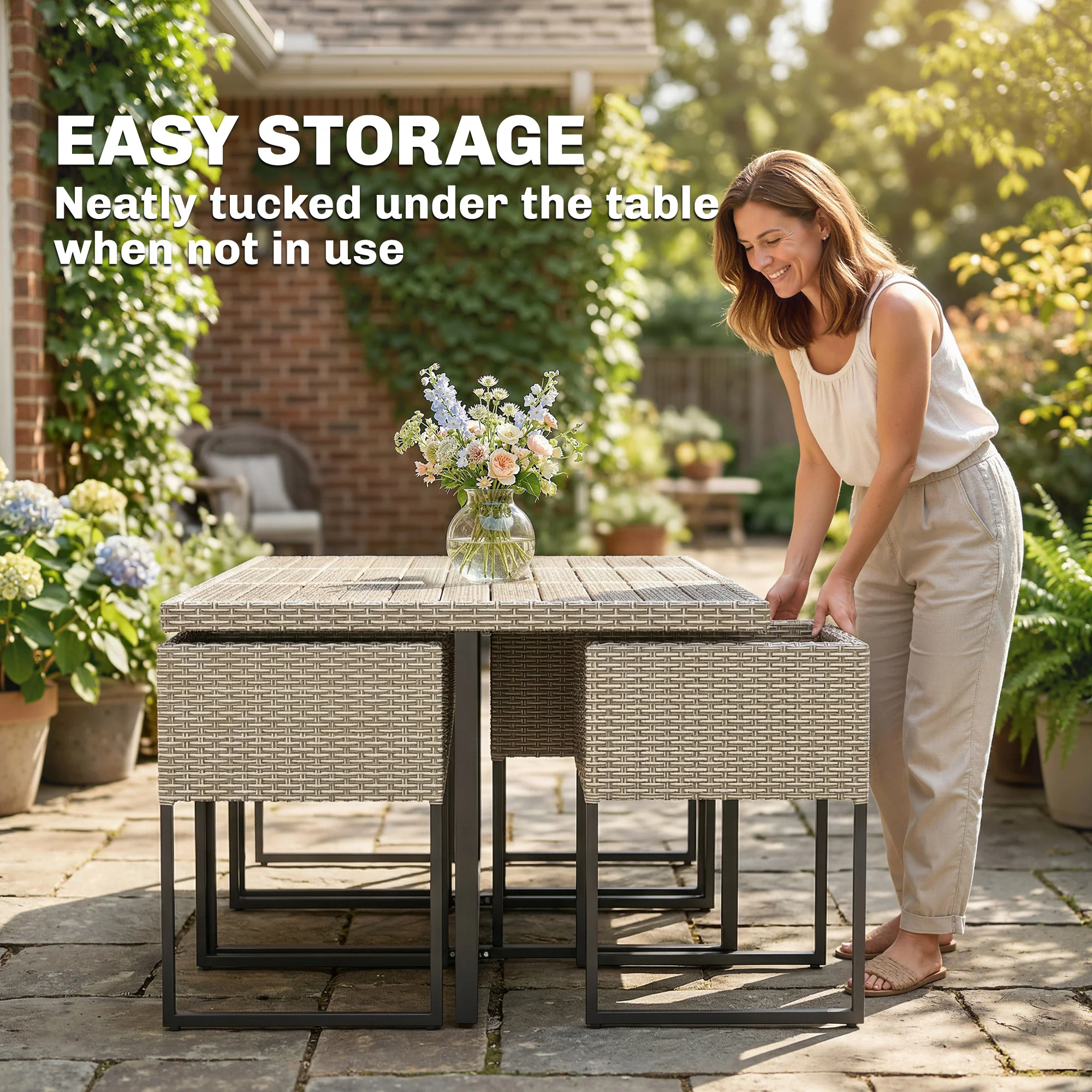 Outsunny Rattan Garden Furniture Set, Rattan Table and Chairs with Cushions - Image 4