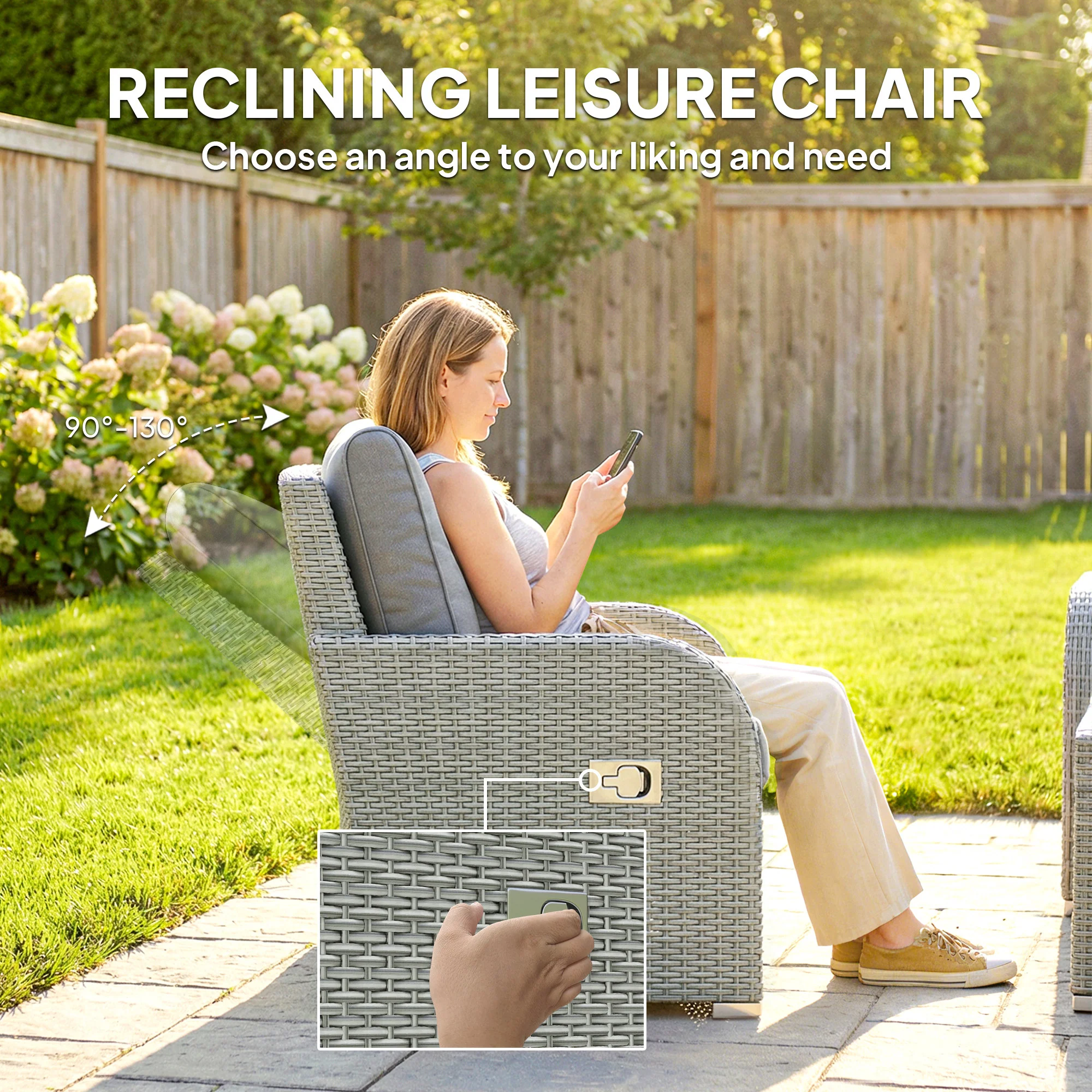 Outsunny Rattan Garden Furniture Set With Recliners, Footstools, Dark Grey - Image 4