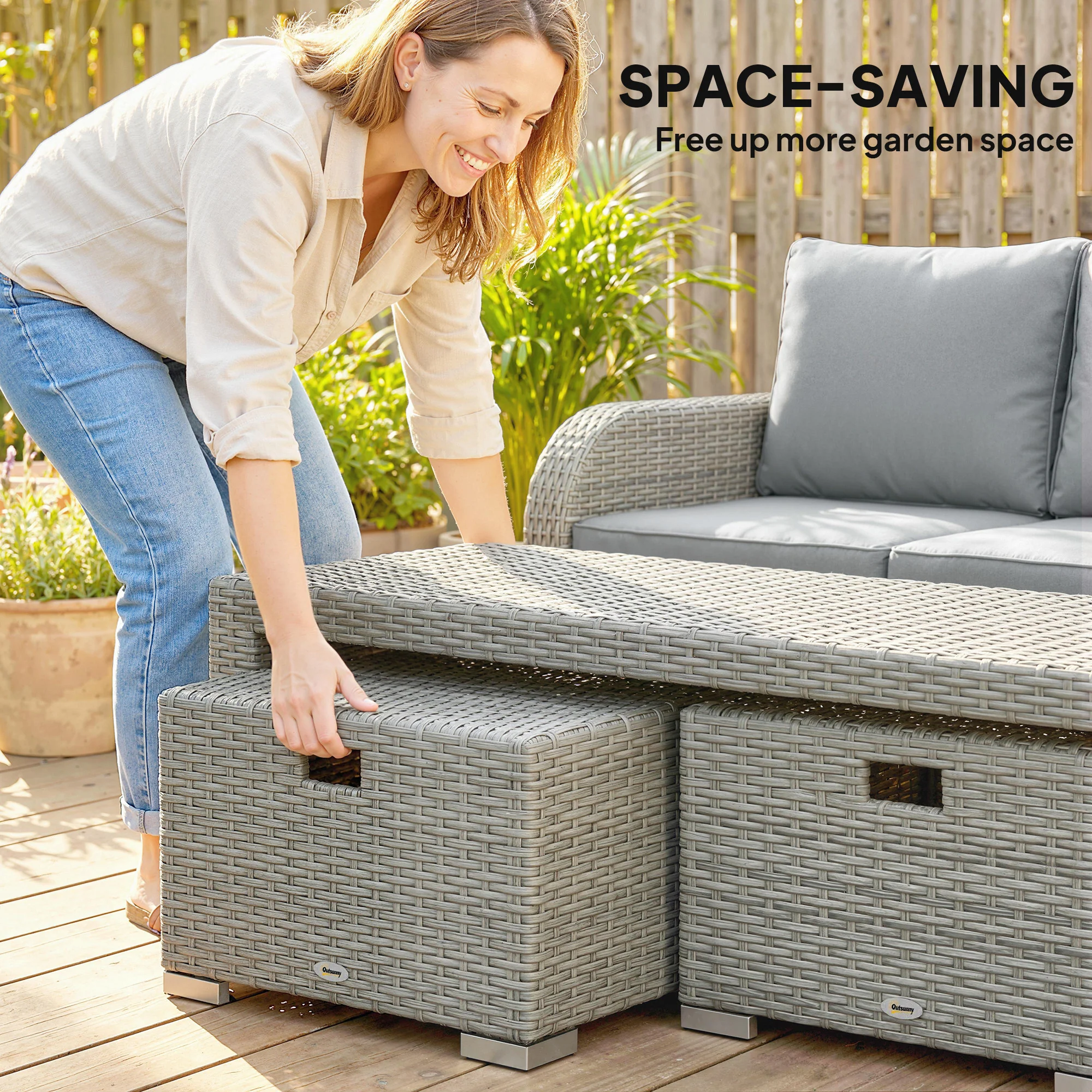 Outsunny Rattan Garden Furniture Set With Recliners, Footstools, Dark Grey - Image 5