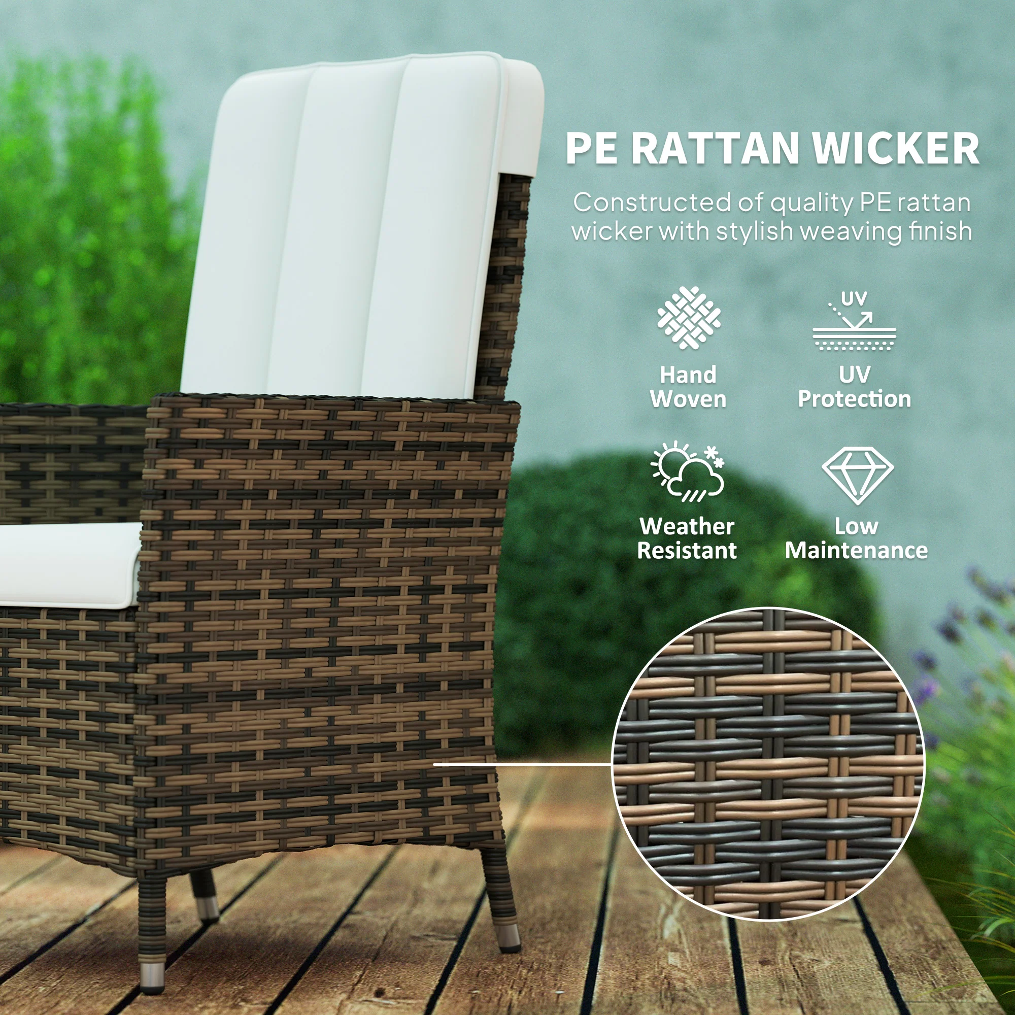 Outsunny Rattan Garden Recliner Chair with Adjustable Backrest - Image 13