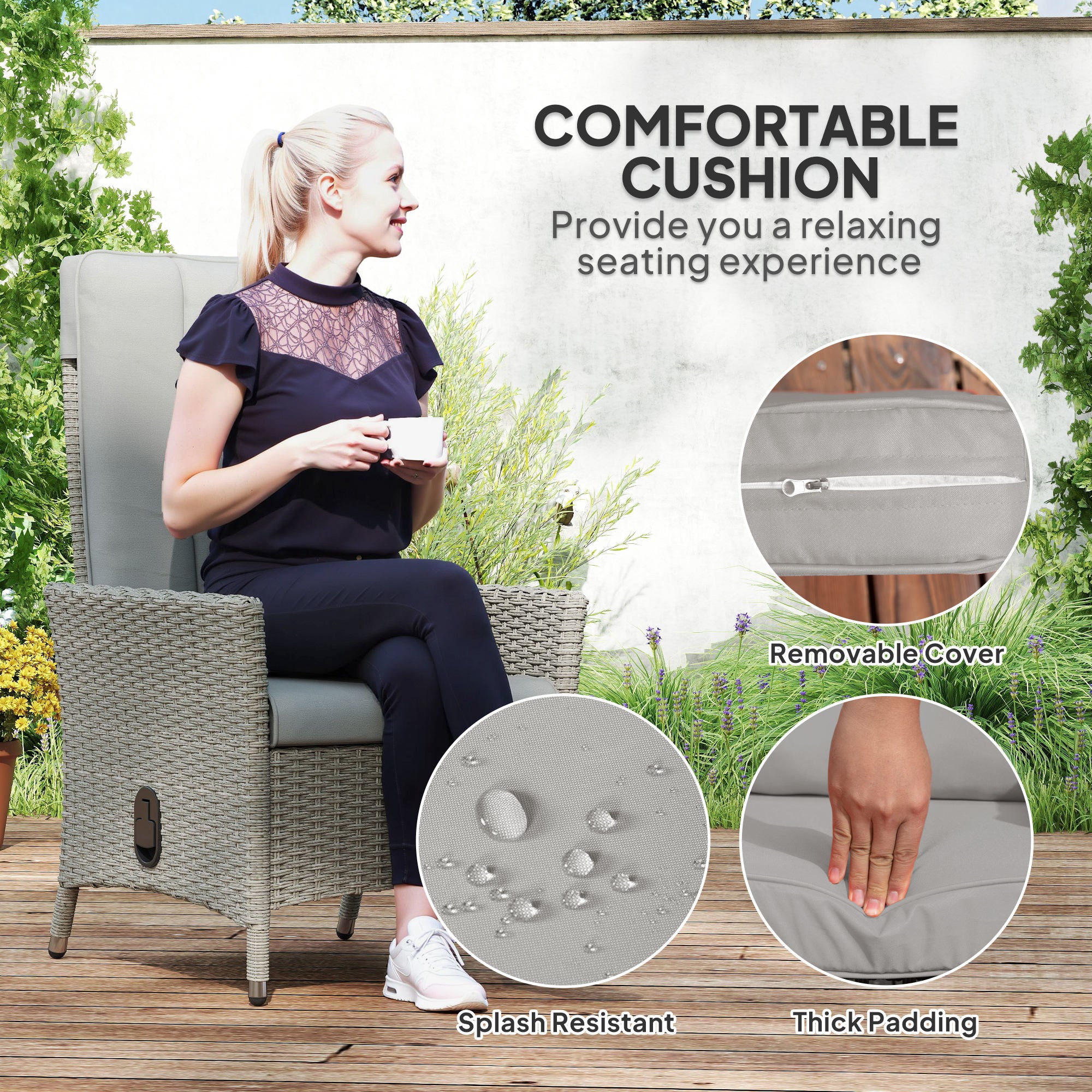 Outsunny Rattan Garden Recliner Chair with Adjustable Backrest - Image 6