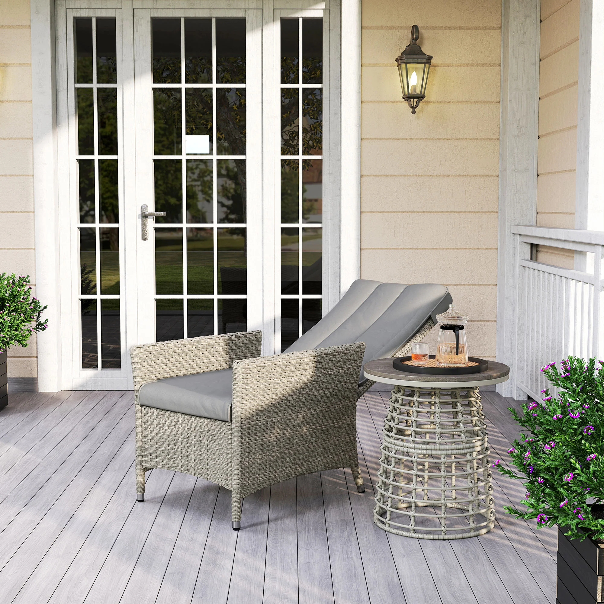 Outsunny Rattan Garden Recliner Chair with Adjustable Backrest - Image 8