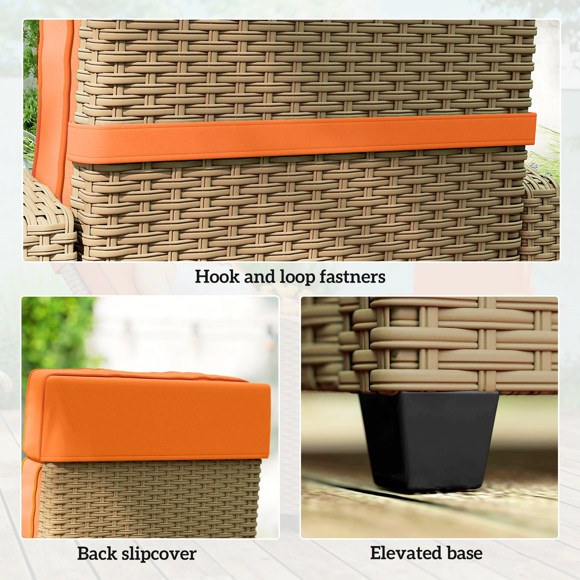 Outsunny Rattan Garden Recliner Sun Lounger W/ Flip Table, Khaki/Orange - Image 8
