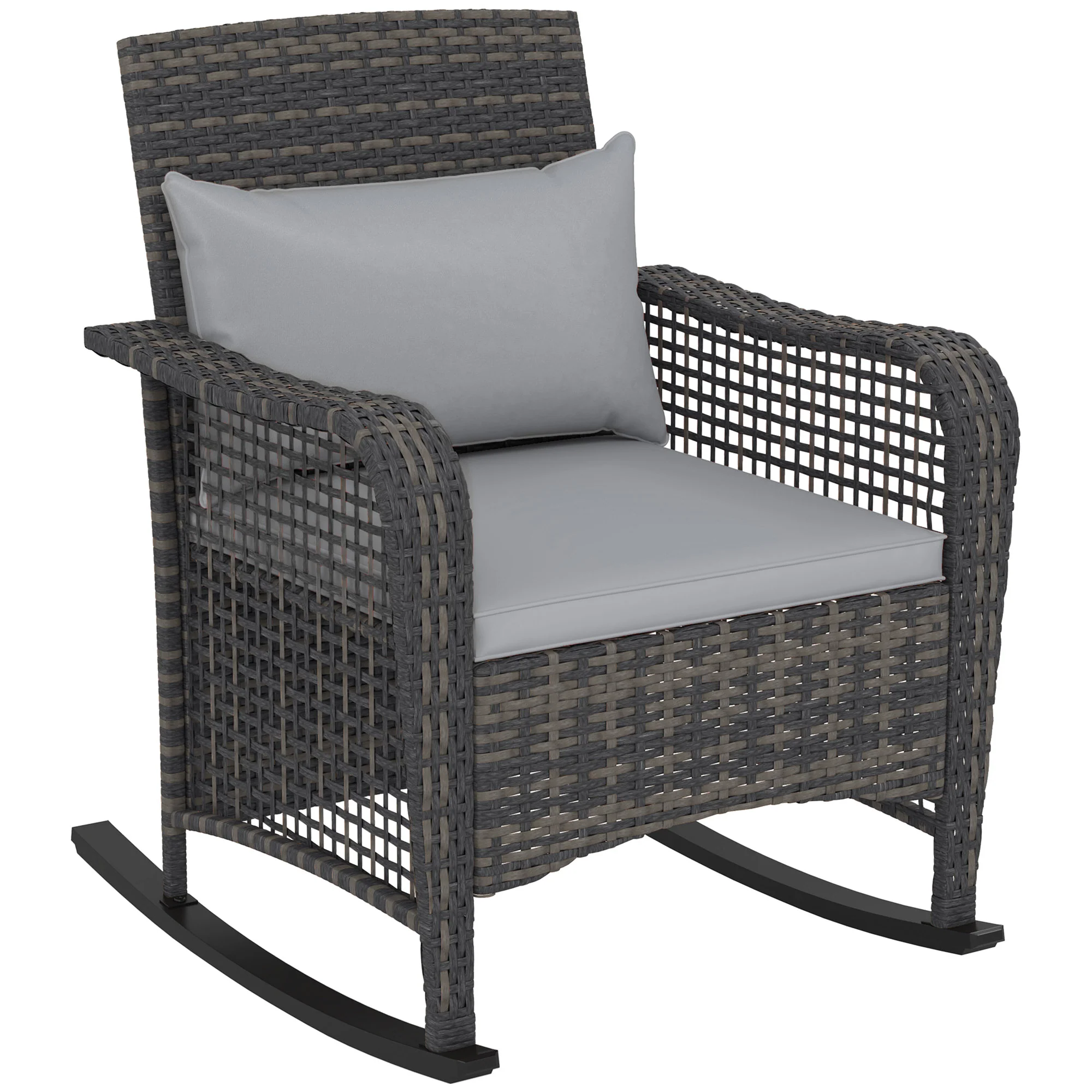 Outsunny Rattan Garden Rocking Chair w/ Seat and Back Cushions - Image 10