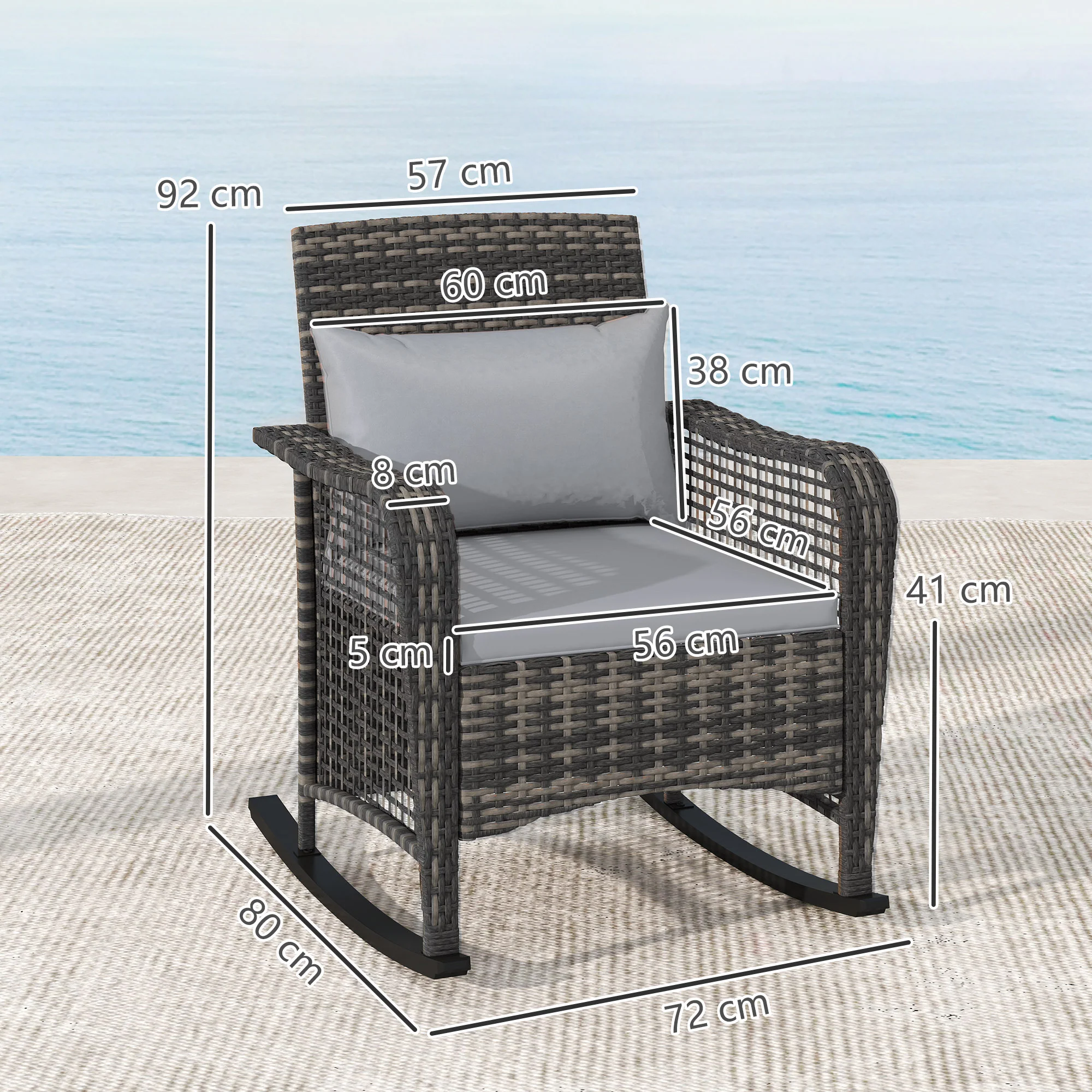 Outsunny Rattan Garden Rocking Chair w/ Seat and Back Cushions - Image 14