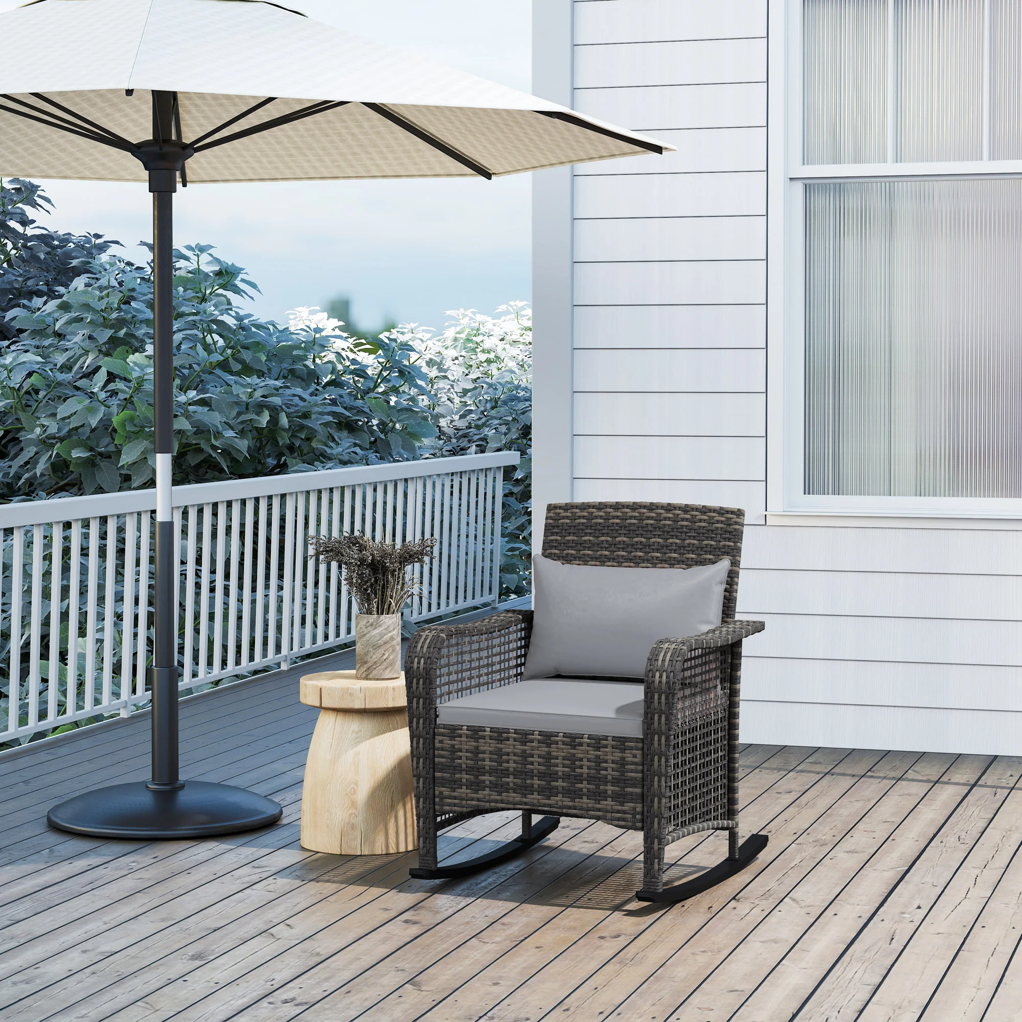 Outsunny Rattan Garden Rocking Chair w/ Seat and Back Cushions - Image 16