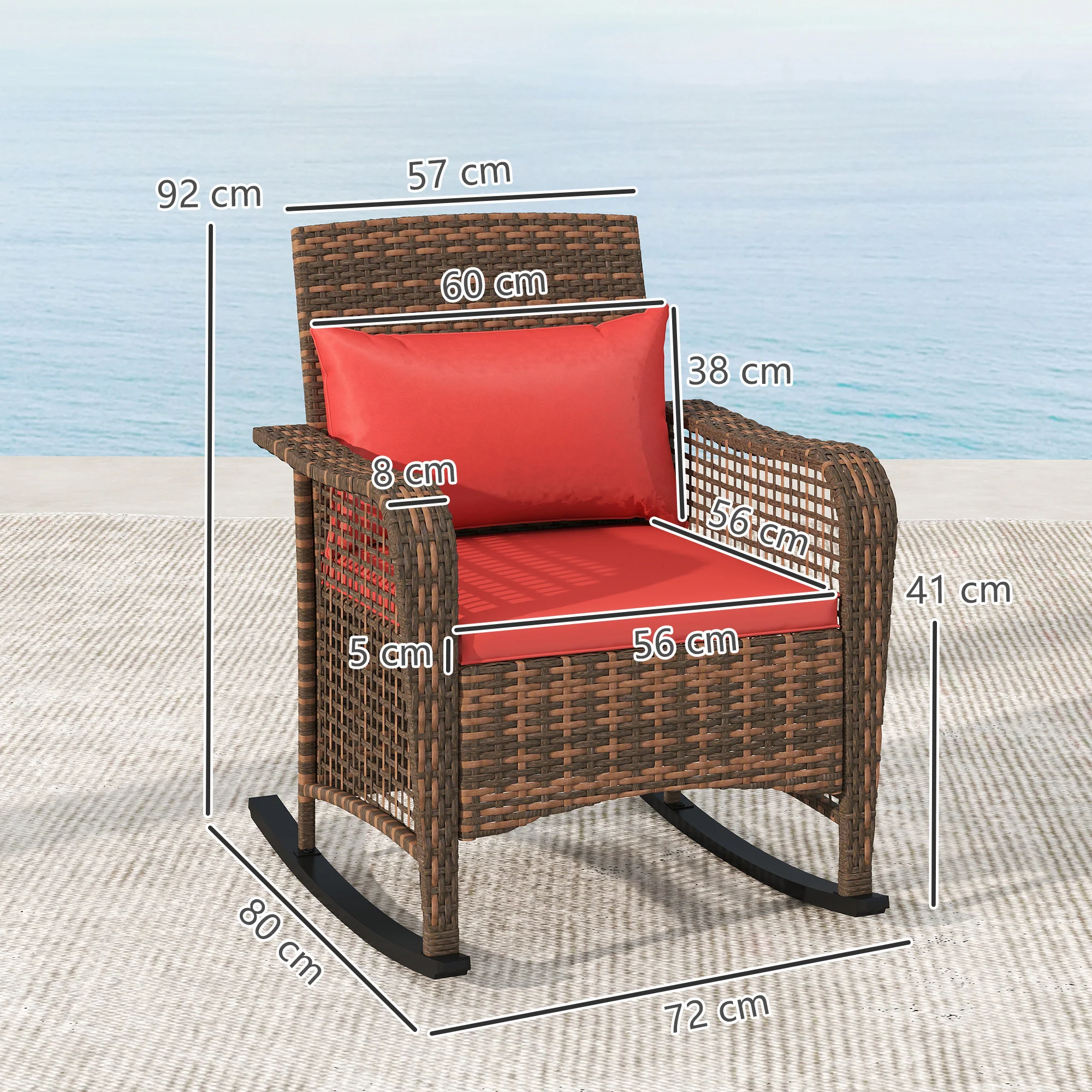 Outsunny Rattan Garden Rocking Chair w/ Seat and Back Cushions - Image 5