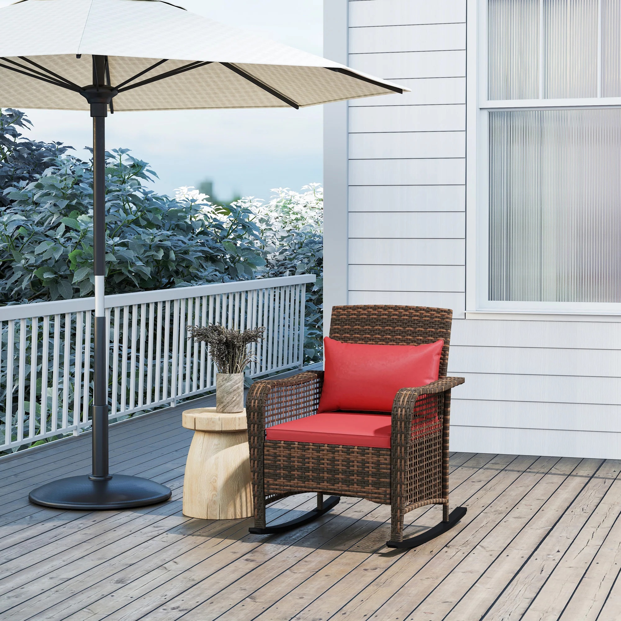 Outsunny Rattan Garden Rocking Chair w/ Seat and Back Cushions - Image 7