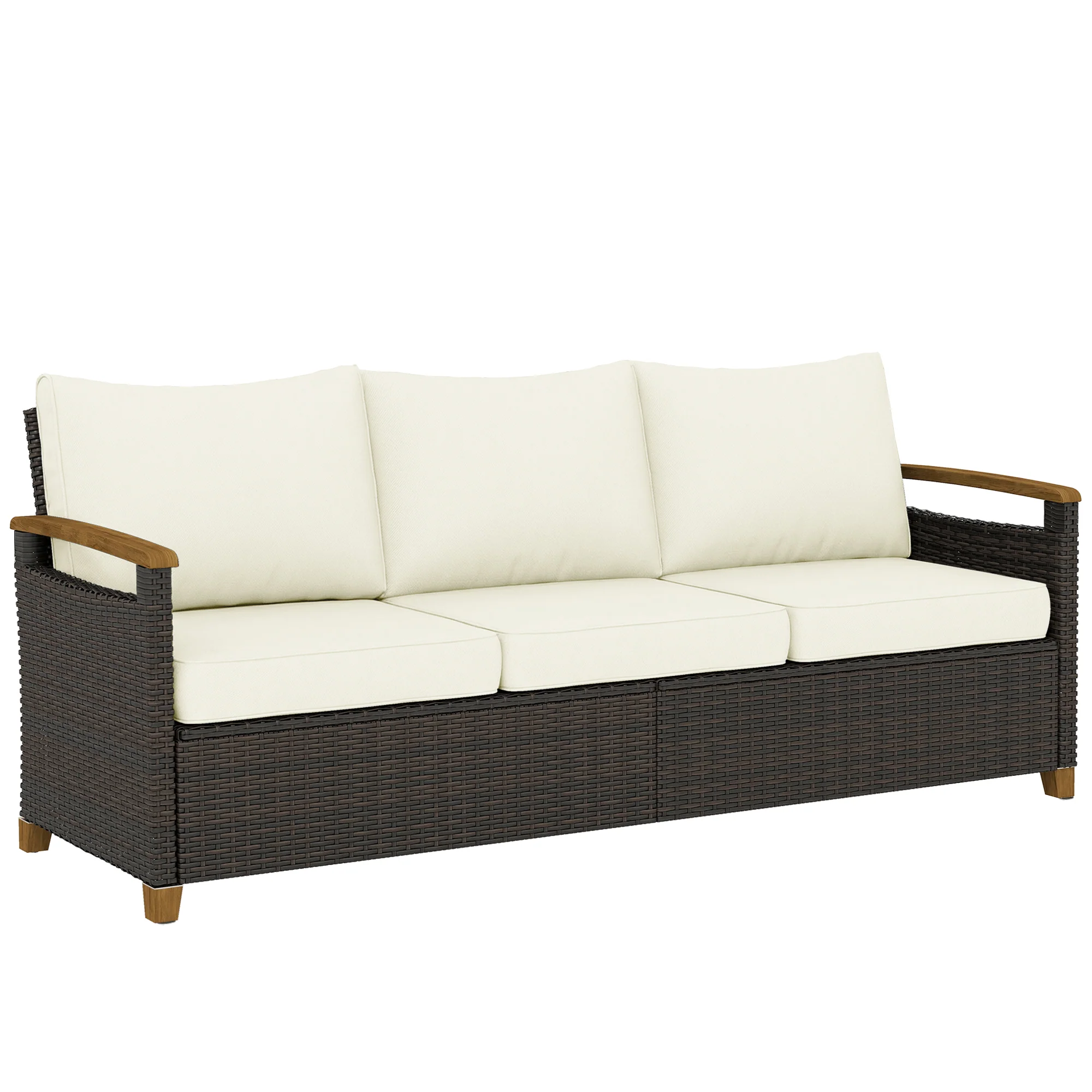 Outsunny Rattan Garden Sofa With Cushioned Wide Seats Brown