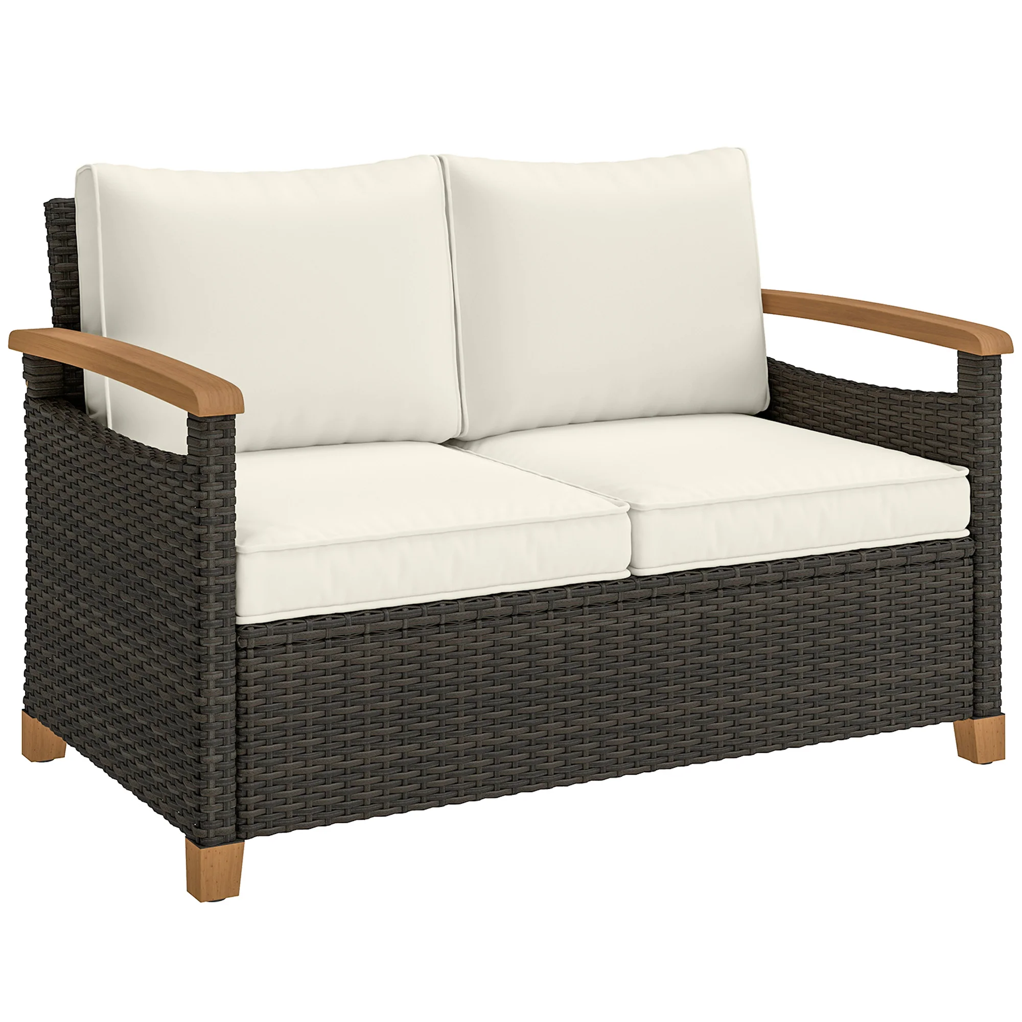 Outsunny Rattan Garden Sofa With Cushioned Wide Seats Brown - Image 10