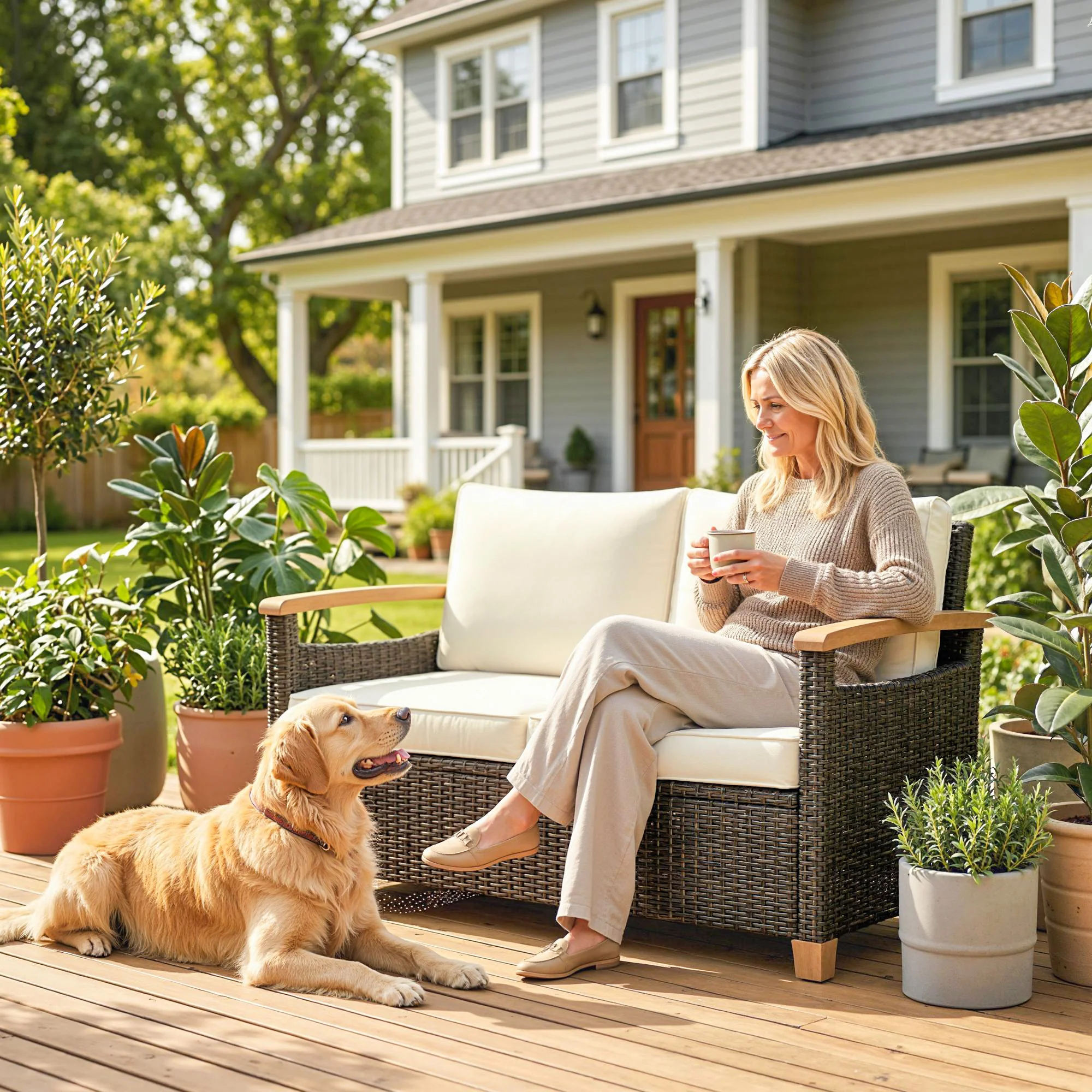 Outsunny Rattan Garden Sofa With Cushioned Wide Seats Brown - Image 18