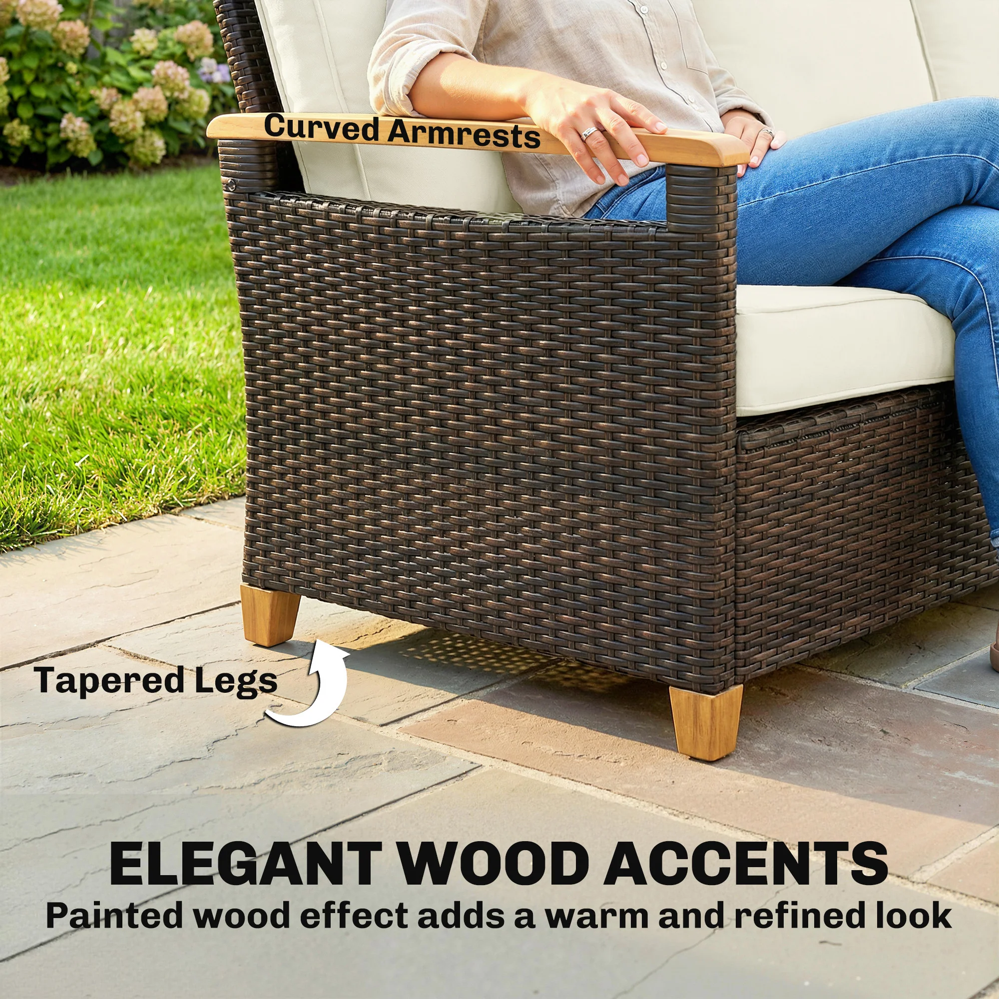Outsunny Rattan Garden Sofa With Cushioned Wide Seats Brown - Image 8