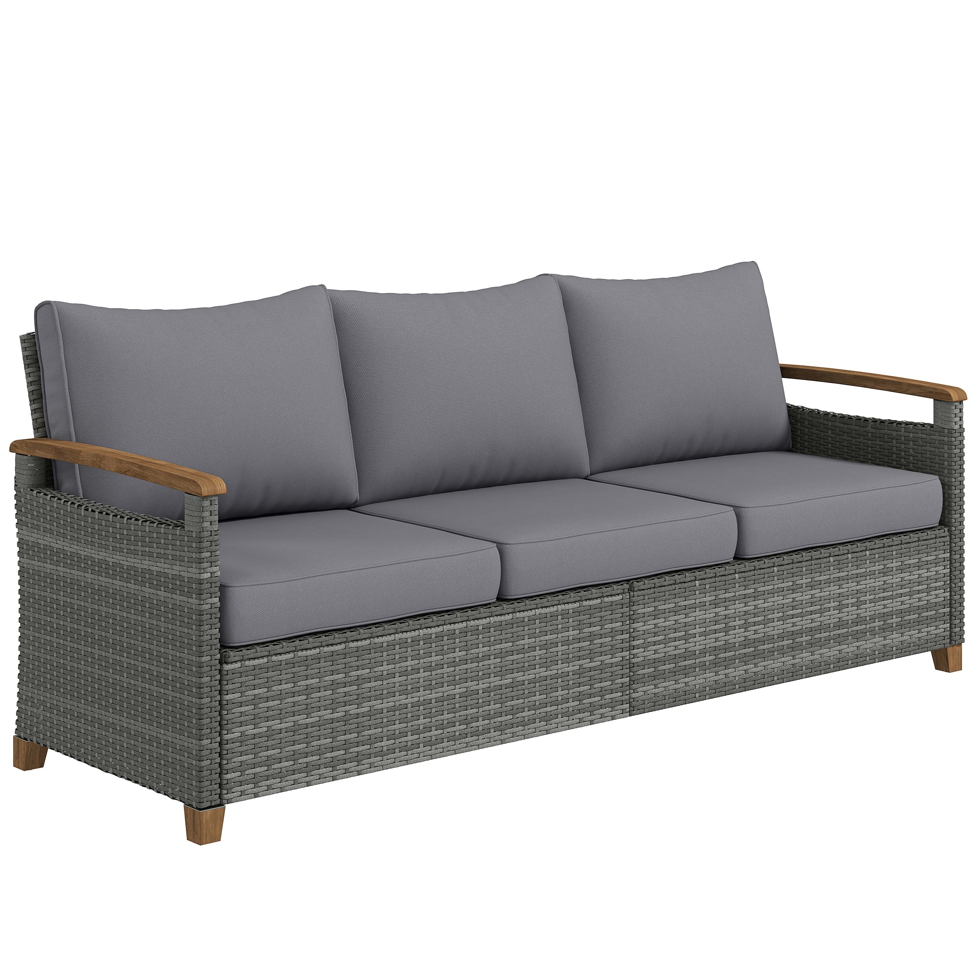Outsunny Rattan Garden Sofa With Cushioned Wide Seats Dark Grey