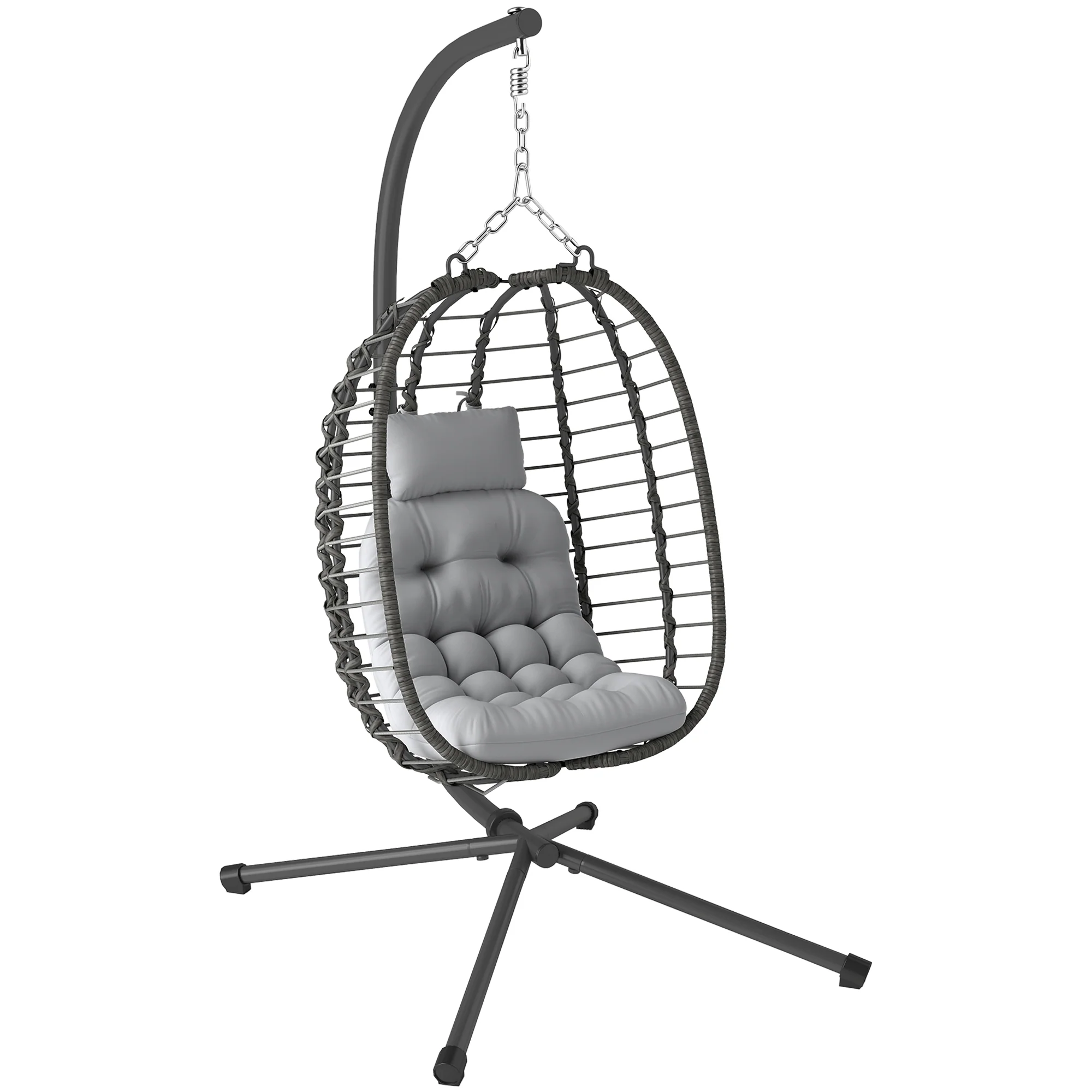 Outsunny Rattan Hanging Egg Chair w/ Stand, Cushion, Headrest - Image 10