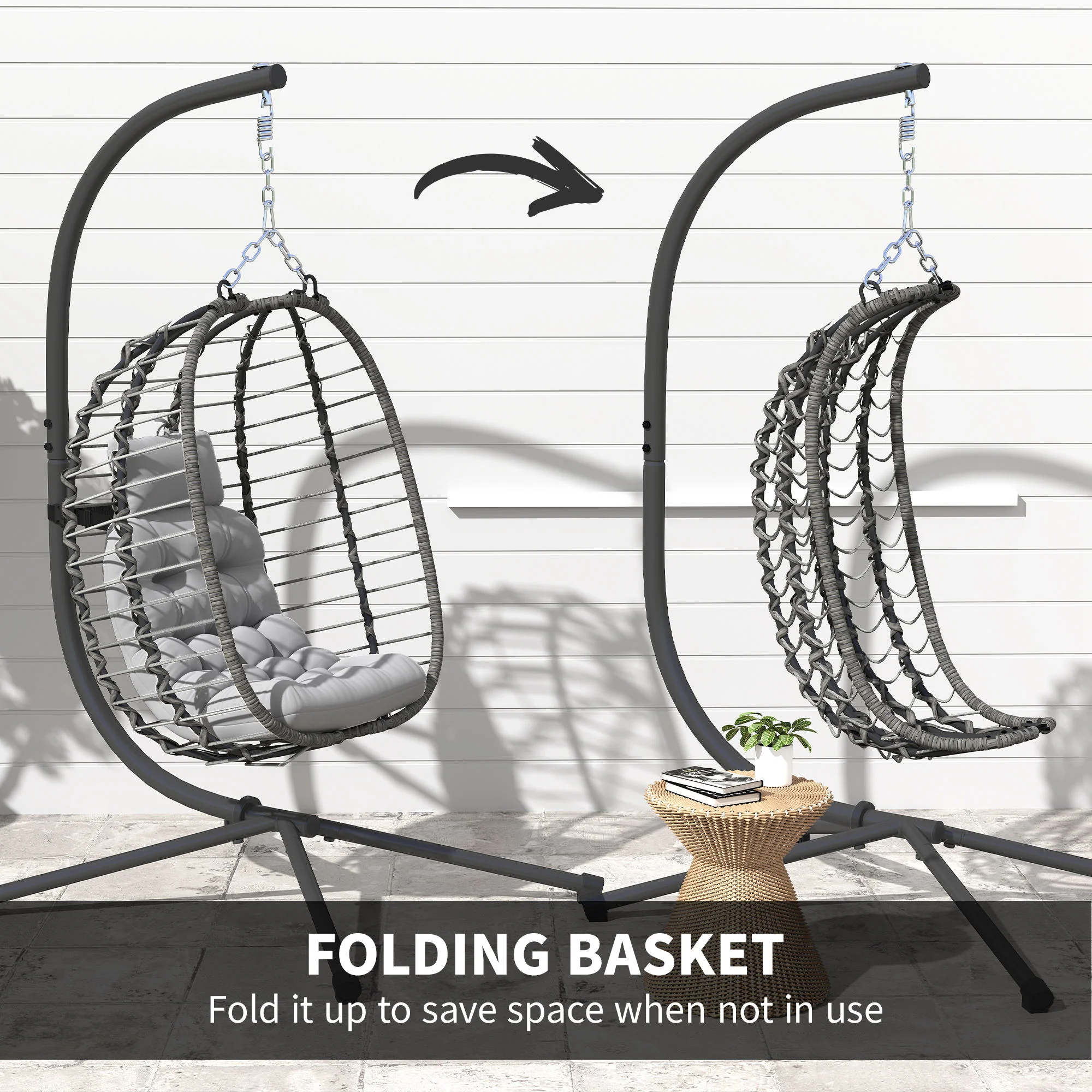 Outsunny Rattan Hanging Egg Chair w/ Stand, Cushion, Headrest - Image 15