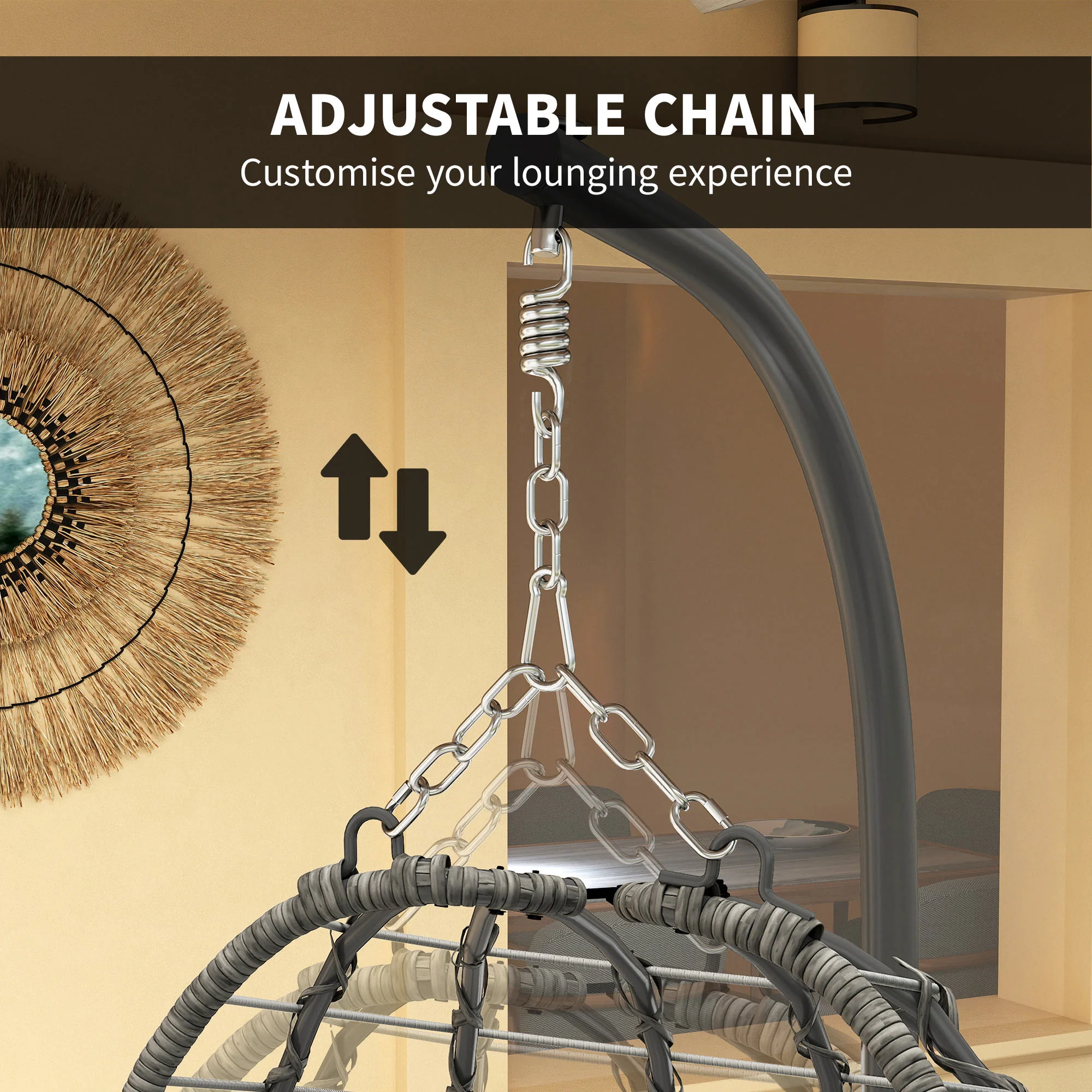 Outsunny Rattan Hanging Egg Chair w/ Stand, Cushion, Headrest - Image 16