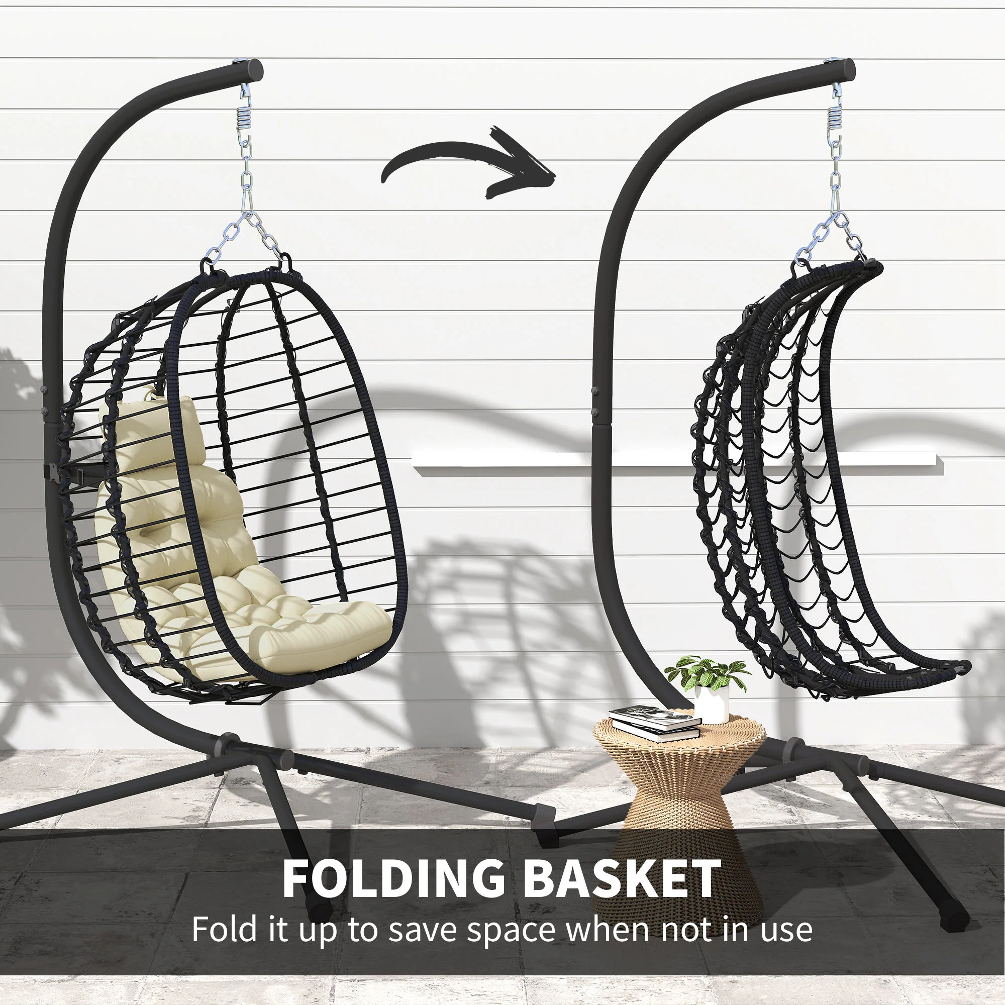 Outsunny Rattan Hanging Egg Chair w/ Stand, Cushion, Headrest - Image 6