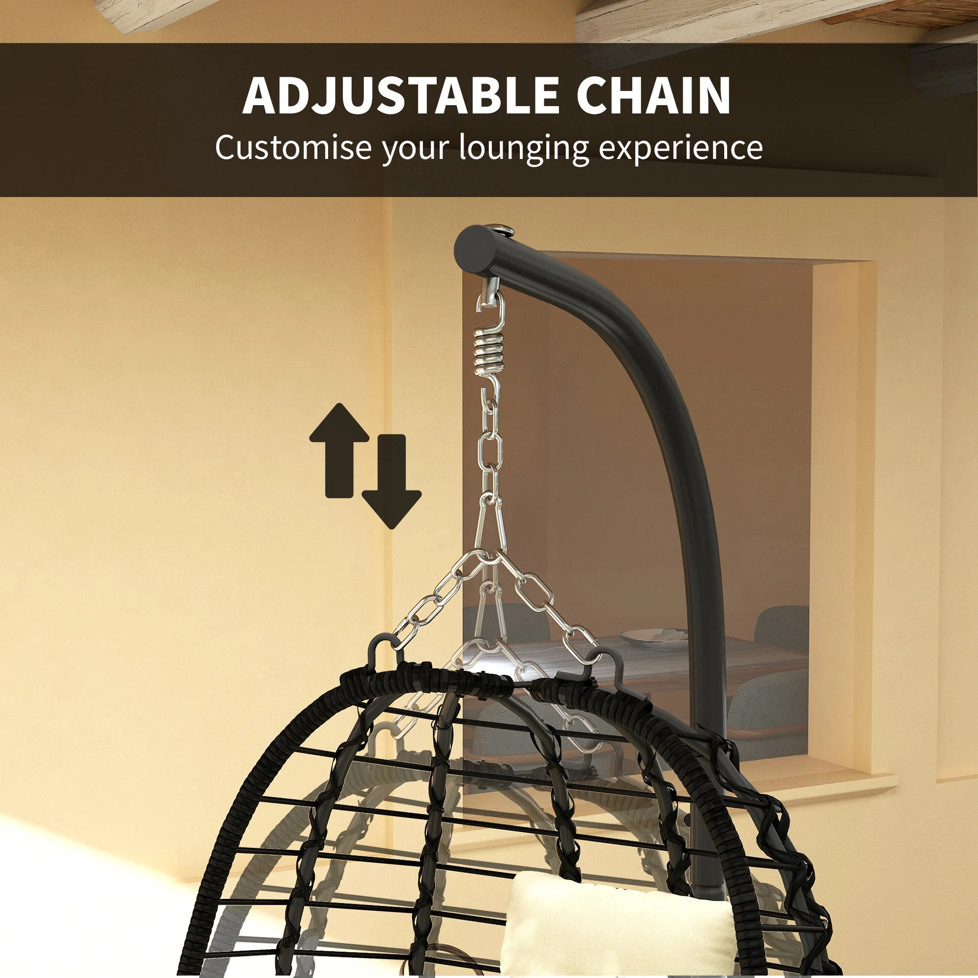 Outsunny Rattan Hanging Egg Chair w/ Stand, Cushion, Headrest - Image 7