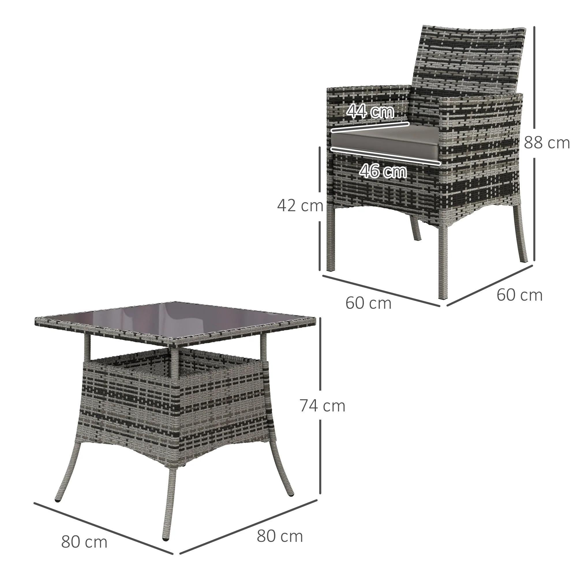Outsunny Rattan Outdoor Dining Table and Chairs for 4 with Cushions, Grey - Image 5