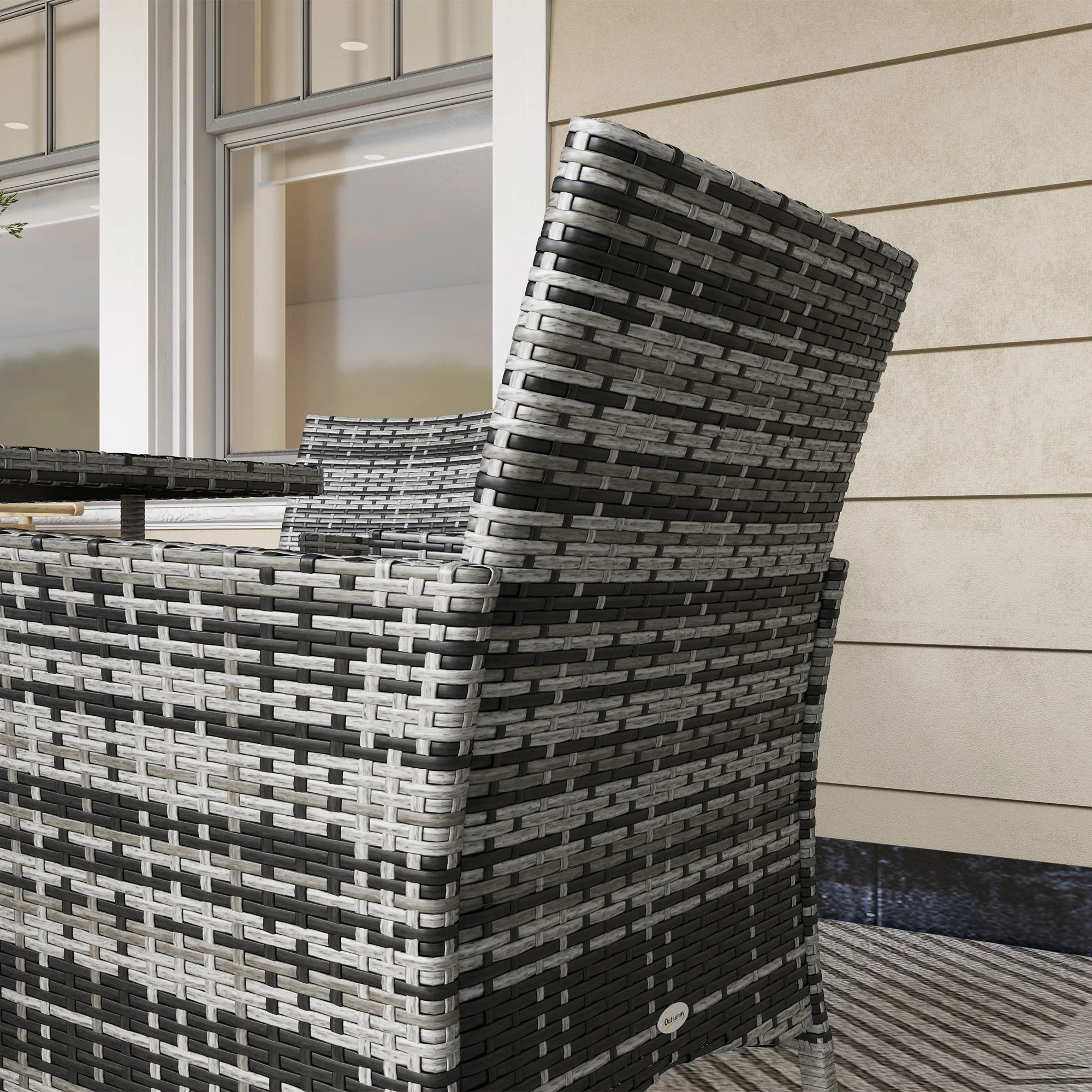Outsunny Rattan Outdoor Dining Table and Chairs for 4 with Cushions, Grey - Image 9