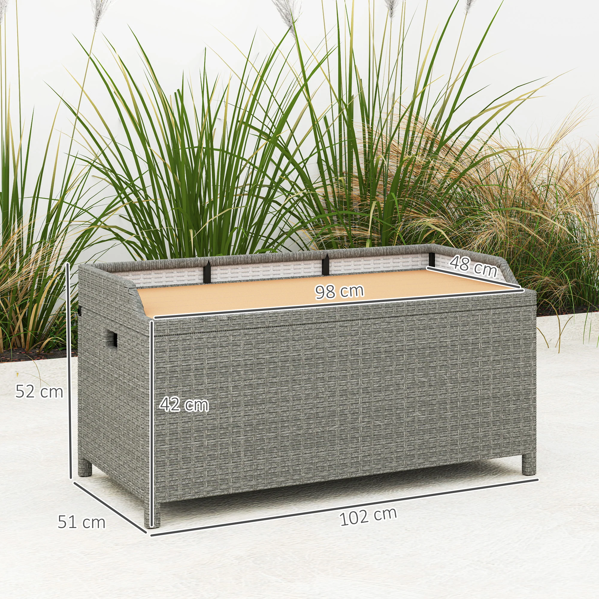 Outsunny Rattan Outdoor Storage Bench with Aluminium Frame, Grey - Image 5