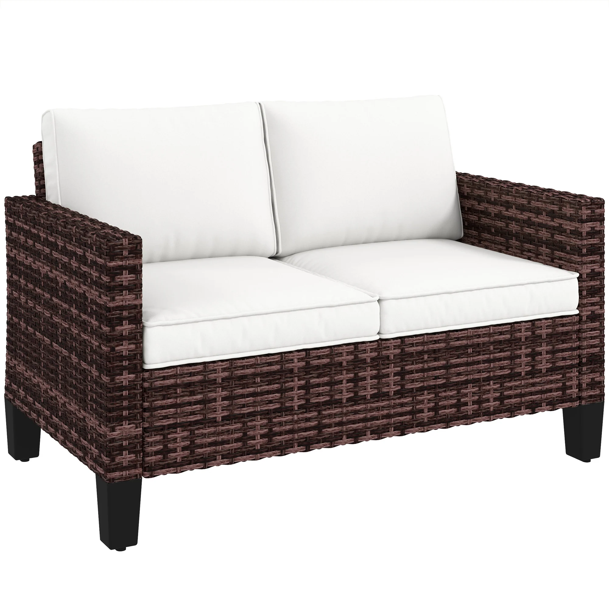 Outsunny Rattan Sofa With Cushions, 2 Seater Garden Furniture - Image 10