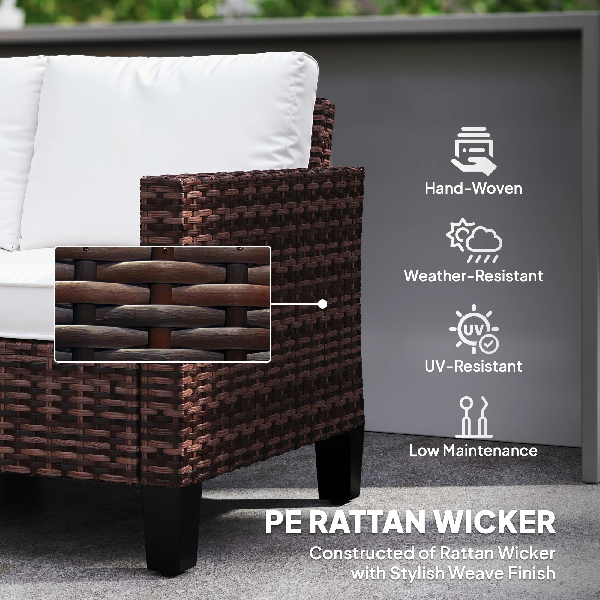 Outsunny Rattan Sofa With Cushions, 2 Seater Garden Furniture - Image 13