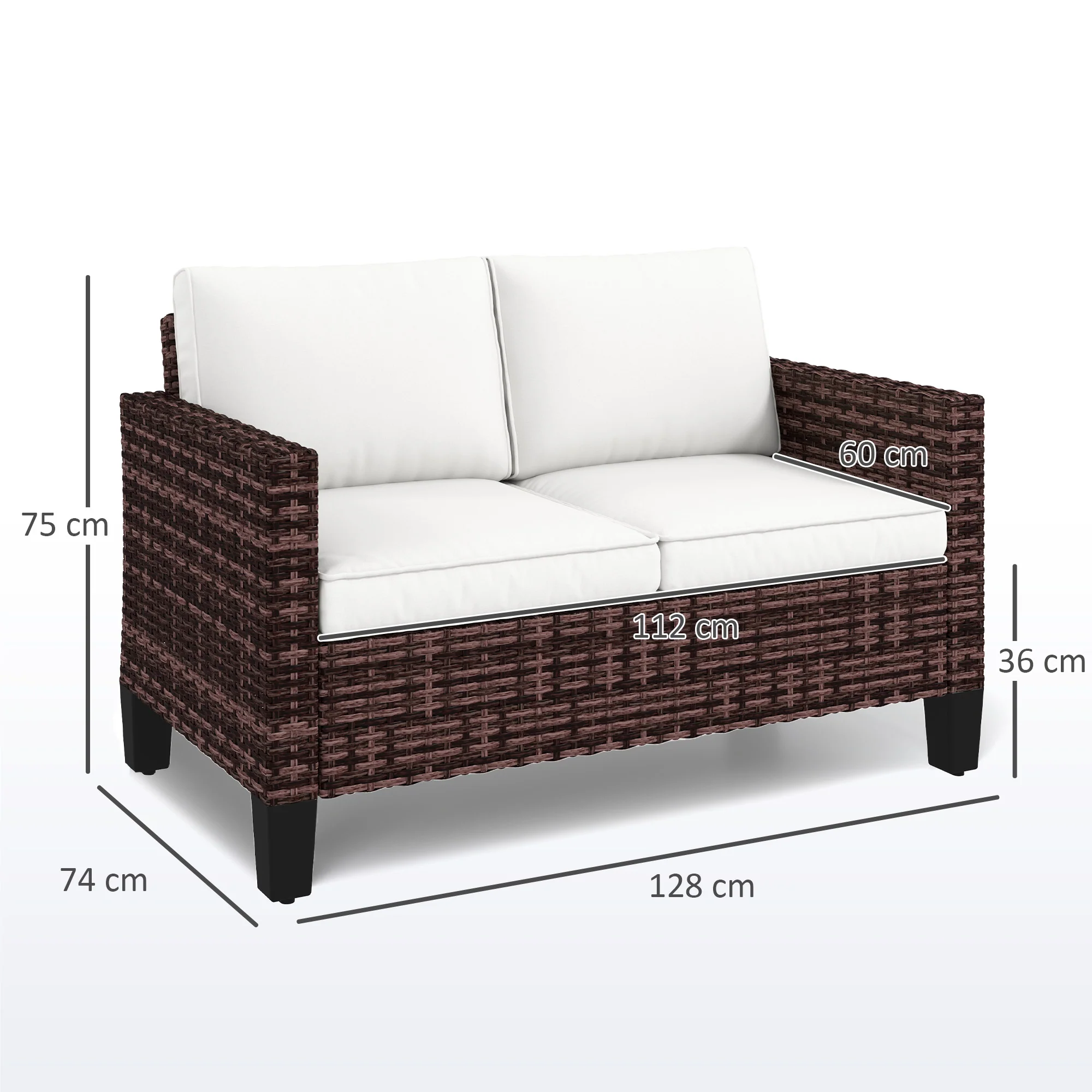 Outsunny Rattan Sofa With Cushions, 2 Seater Garden Furniture - Image 14