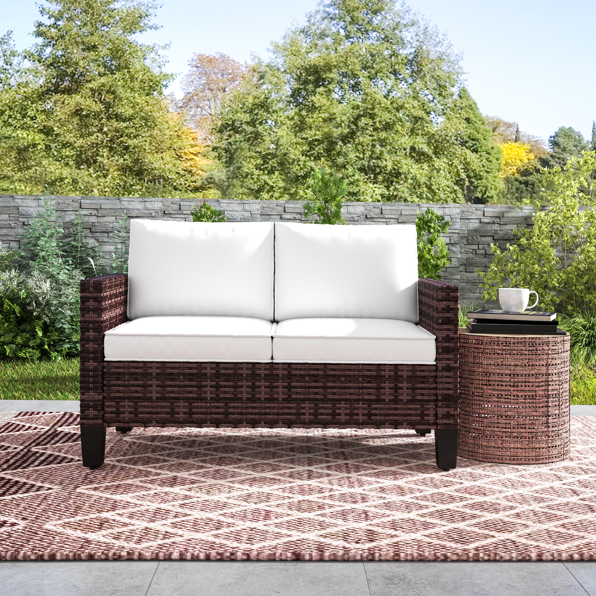 Outsunny Rattan Sofa With Cushions, 2 Seater Garden Furniture - Image 18