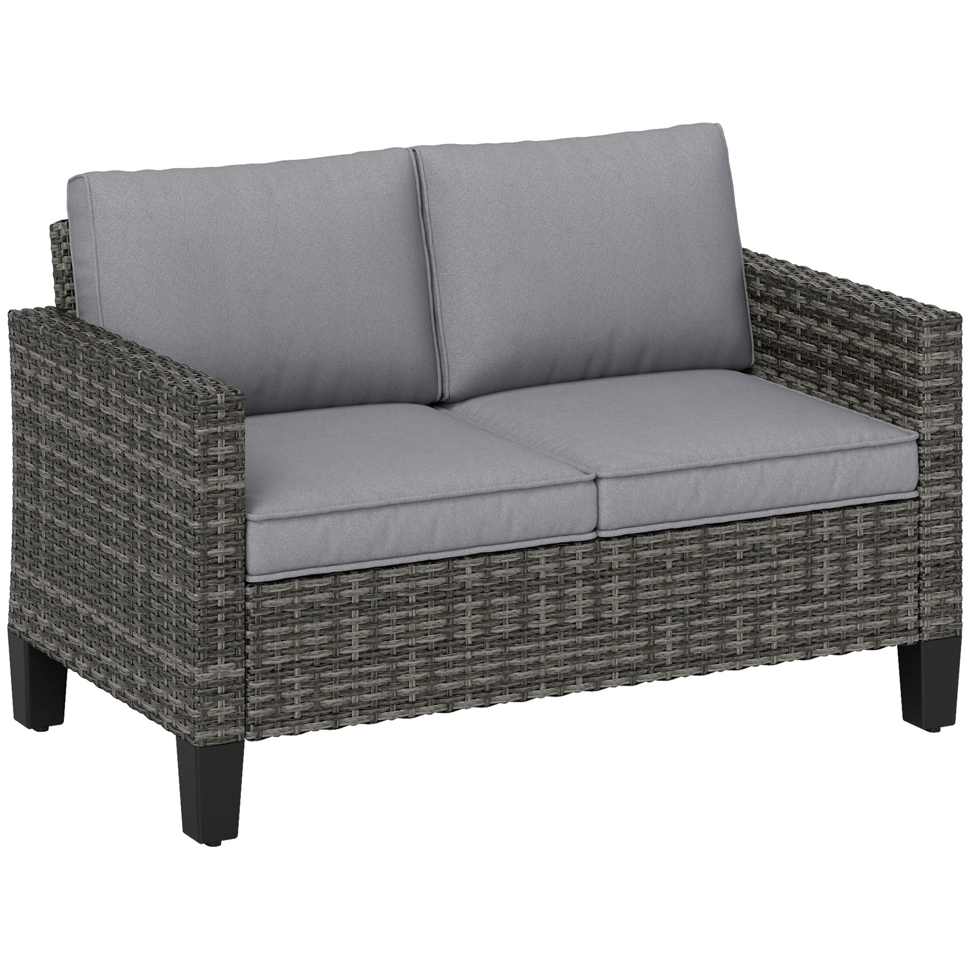 Outsunny Rattan Sofa With Cushions, 2 Seater Garden Furniture - Image 19