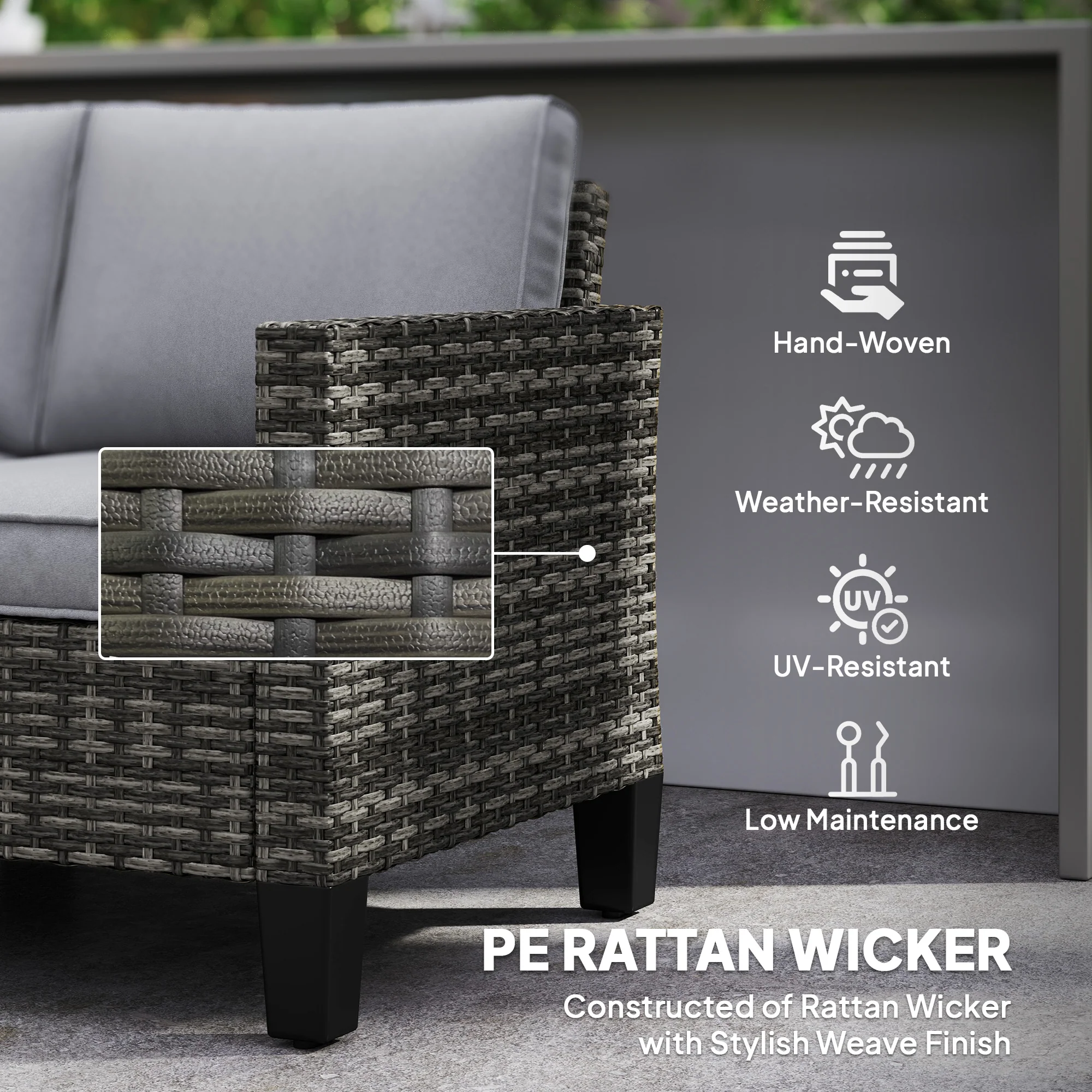 Outsunny Rattan Sofa With Cushions, 2 Seater Garden Furniture - Image 22