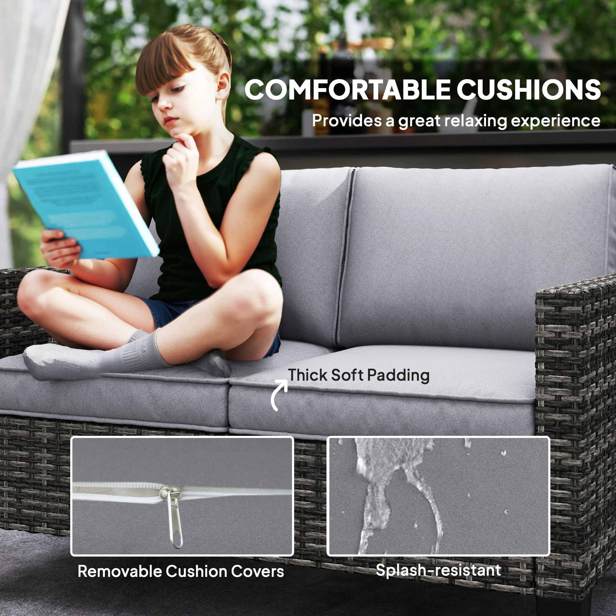 Outsunny Rattan Sofa With Cushions, 2 Seater Garden Furniture - Image 24