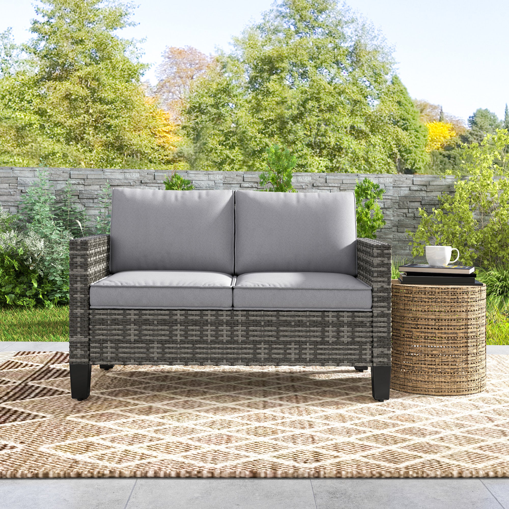 Outsunny Rattan Sofa With Cushions, 2 Seater Garden Furniture - Image 27