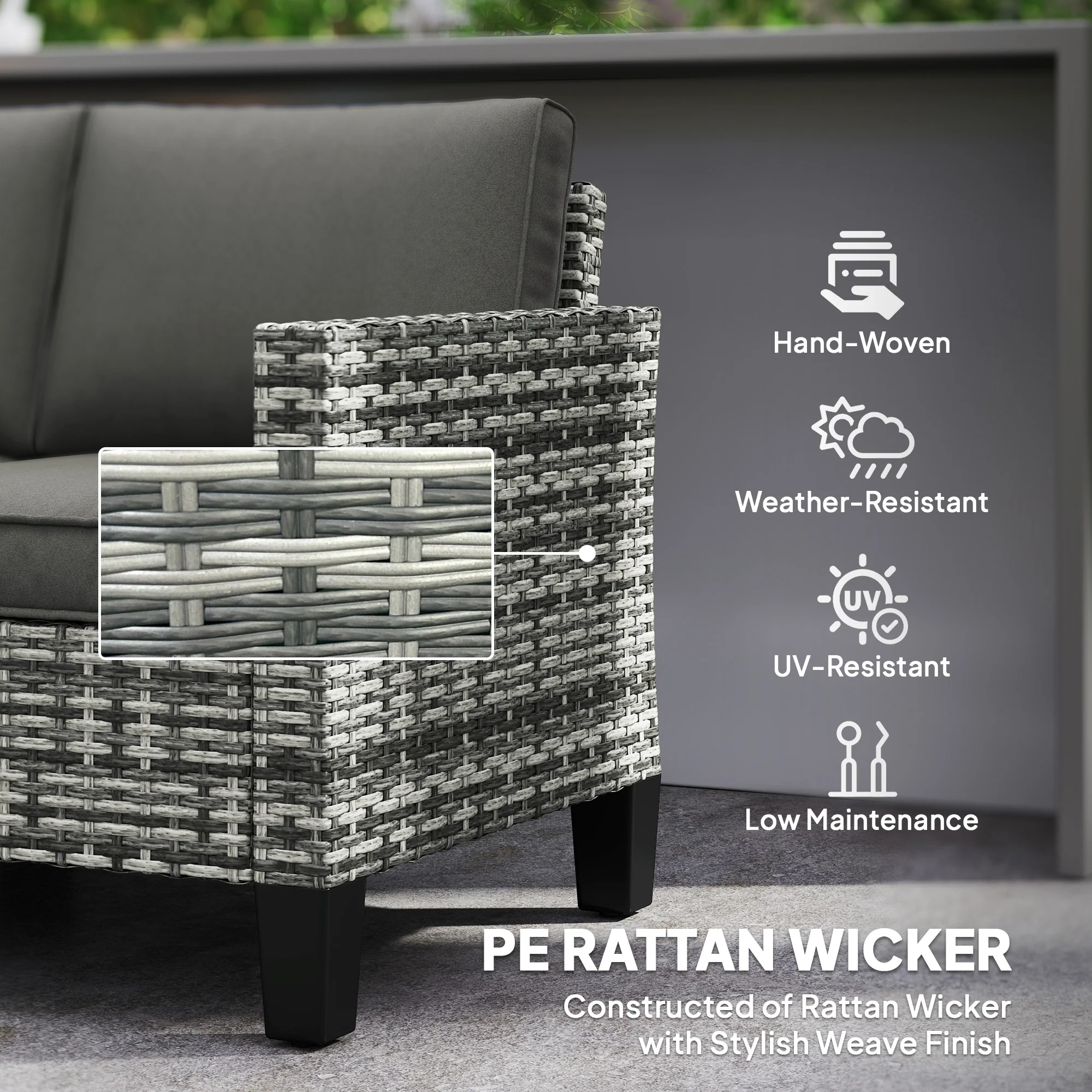 Outsunny Rattan Sofa With Cushions, 2 Seater Garden Furniture - Image 4
